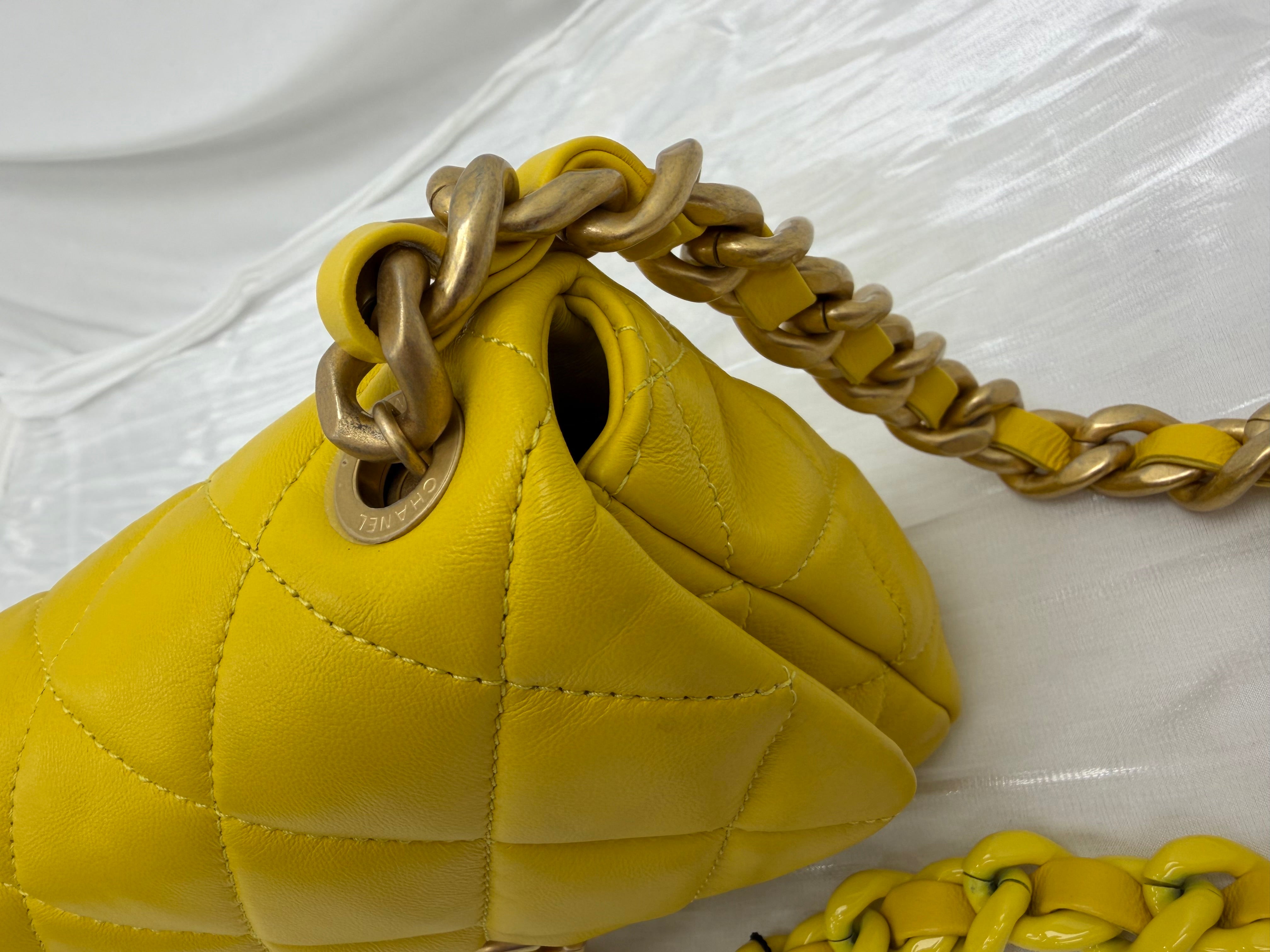 Chanel Yellow Quilted Lambskin Mini Lacquered Chain Flap