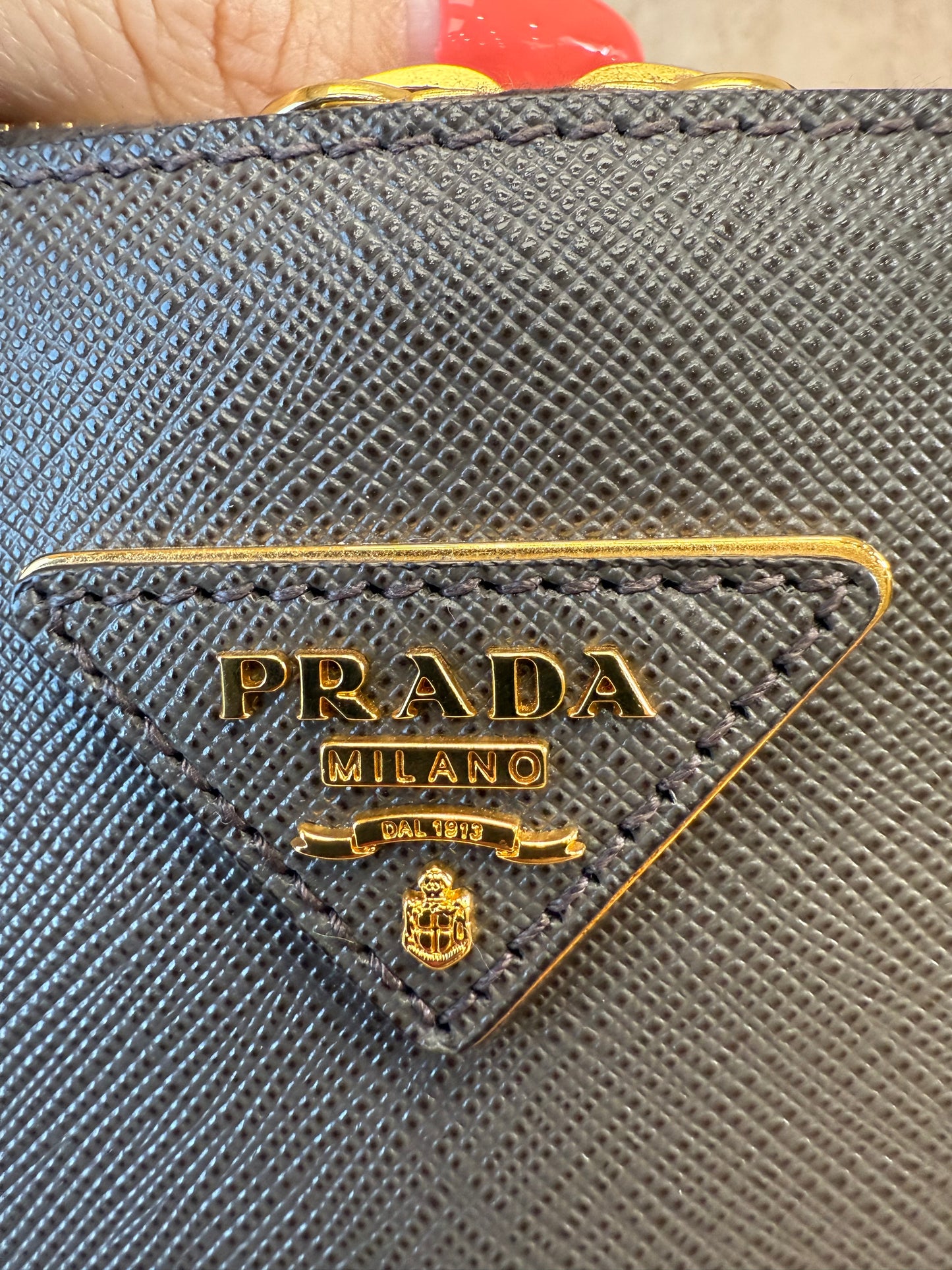 Prada Grey Saffiano Leather Top Handle Bag