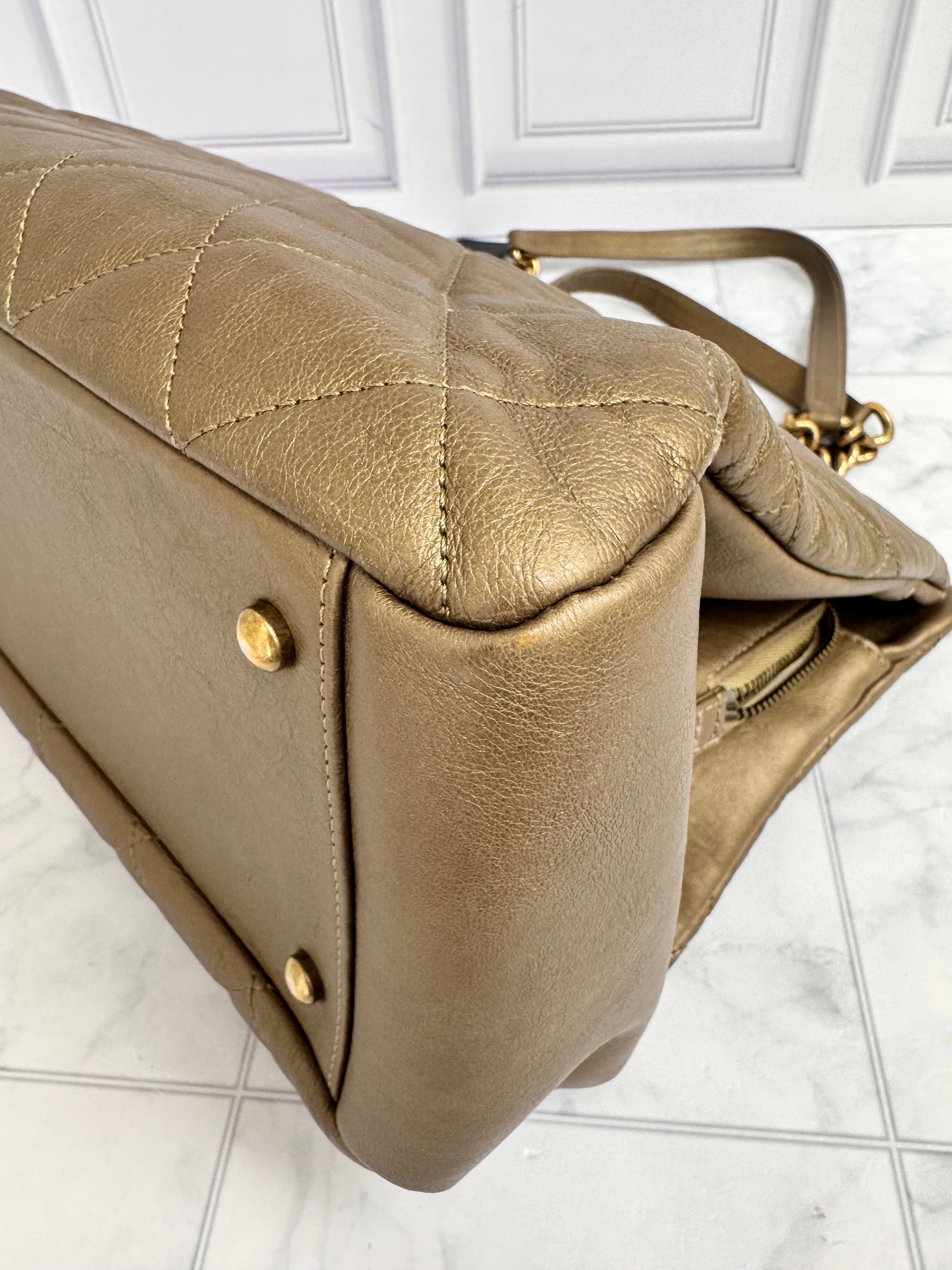 Chanel Dark Gold Quilted Leather CC Crown Tote Bag