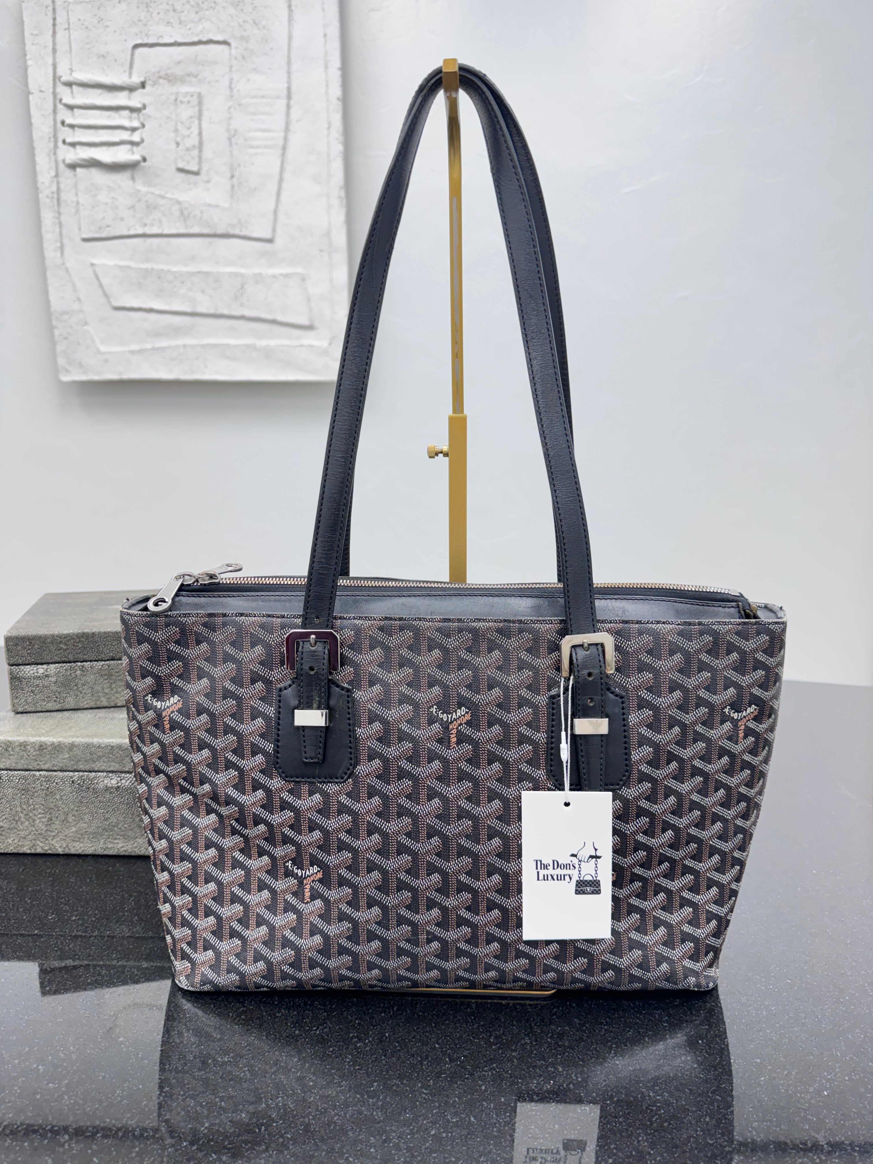 Goyard Black Goyardine Coated Canvas Okinawa PM Tote Bag