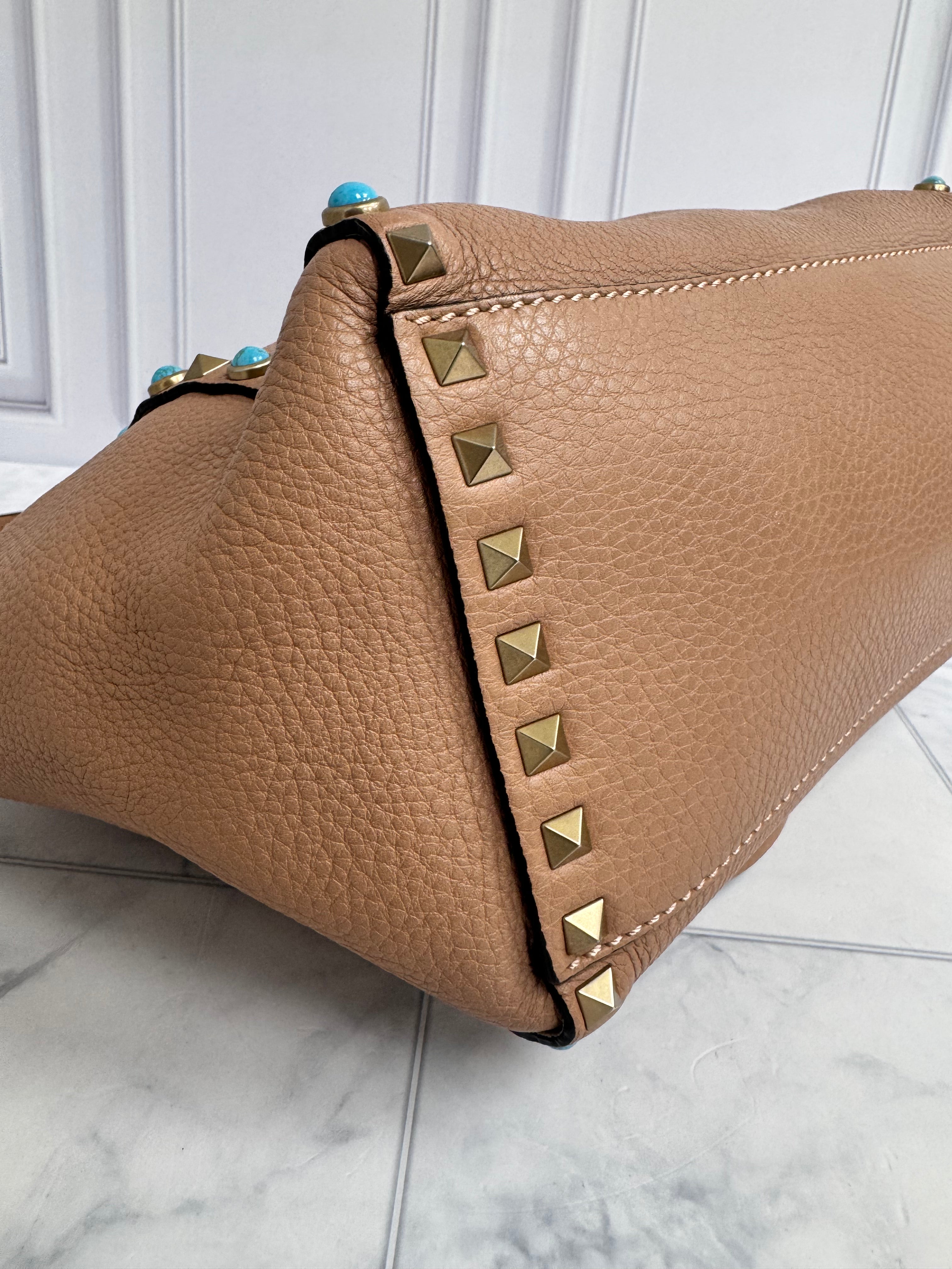 Valentino Dusty Rose Grained Leather Rockstud Rolling Tote Bag