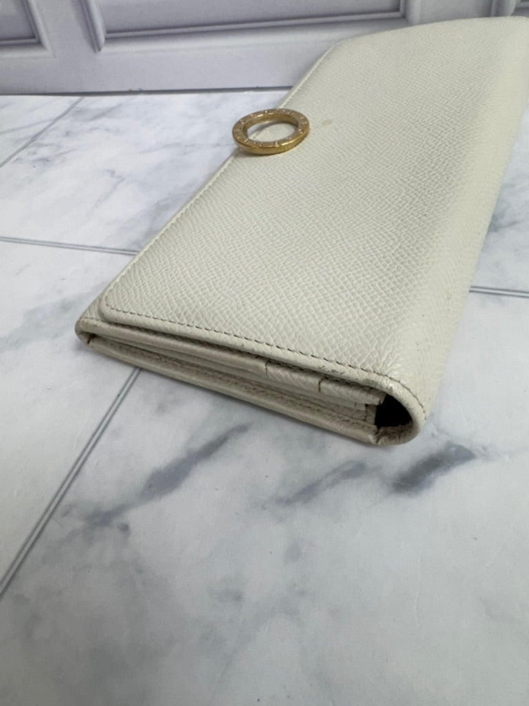 Bvlgari White Grained Leather Long Wallet