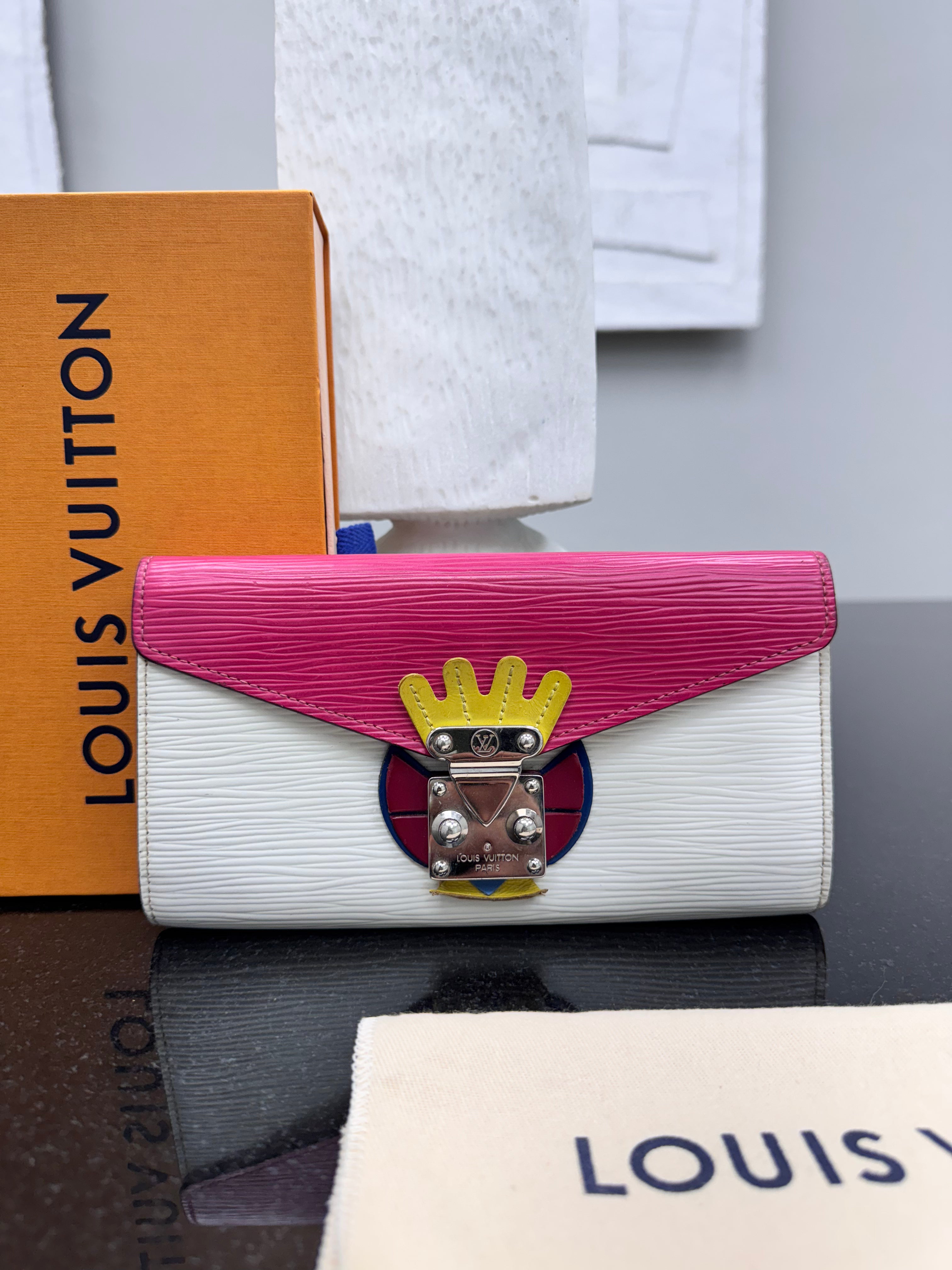 Louis Vuitton Pink And White Epi Leather Tribal Mask Long Wallet