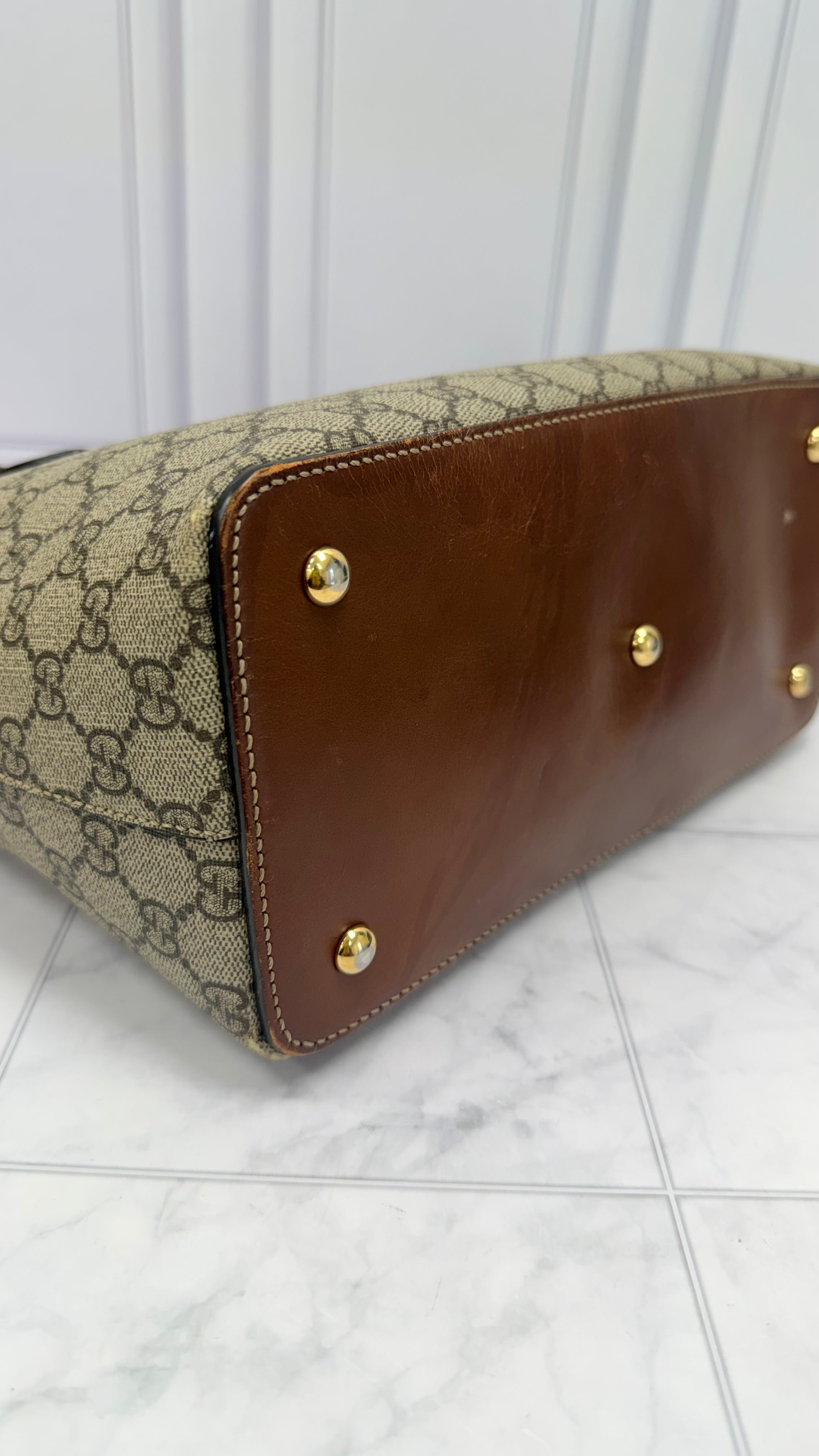 Gucci Supreme Canvas & Brown Leather Linea A Foldover Tote