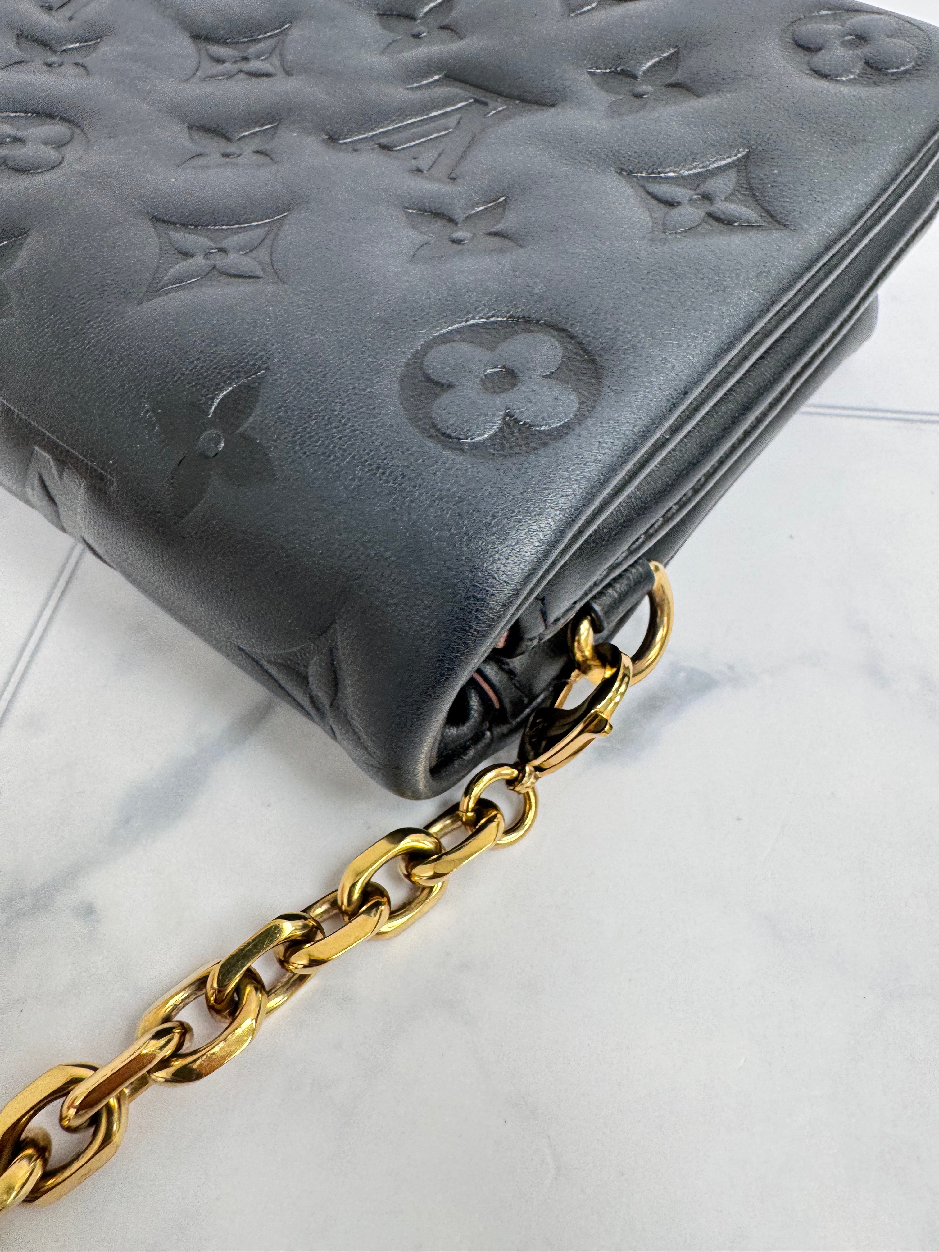 Louis Vuitton Black Monogram Embossed Lambskin Pochette Coussin