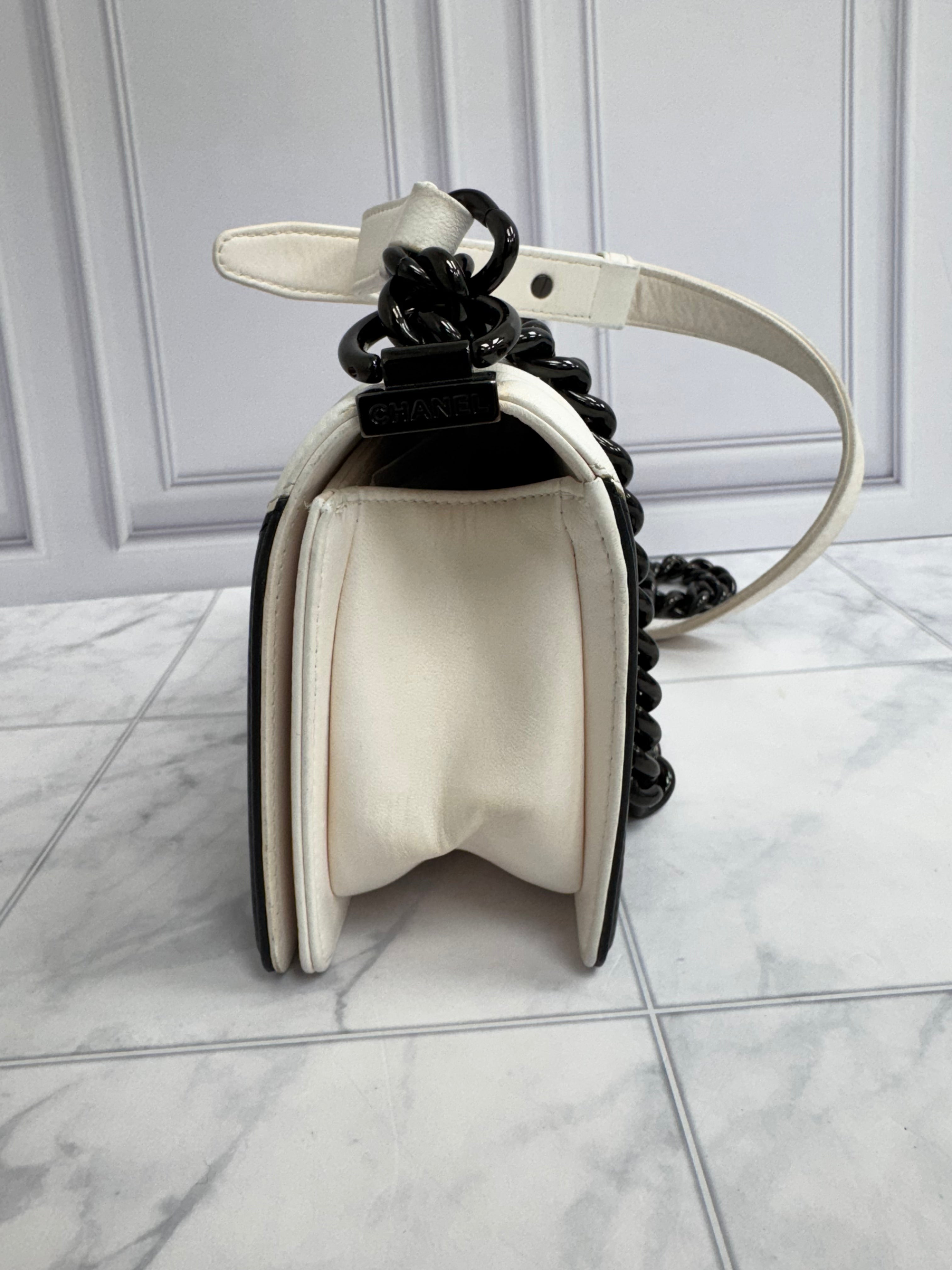 Chanel Black And White Leather Geometric Medium Boy Bag