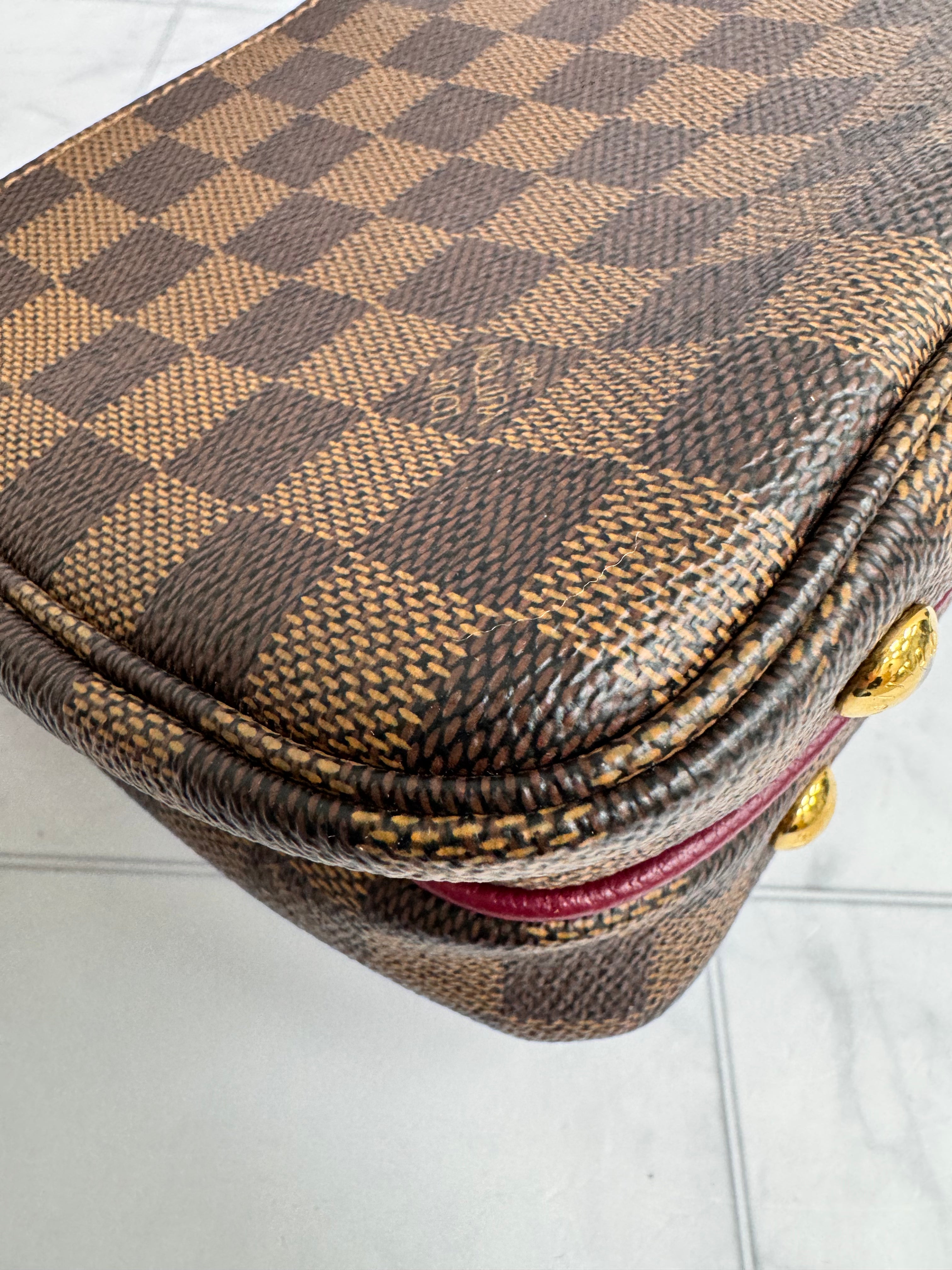 Louis Vuitton Burgundy Grained Leather Damier Ebene Clapton Crossbody PM