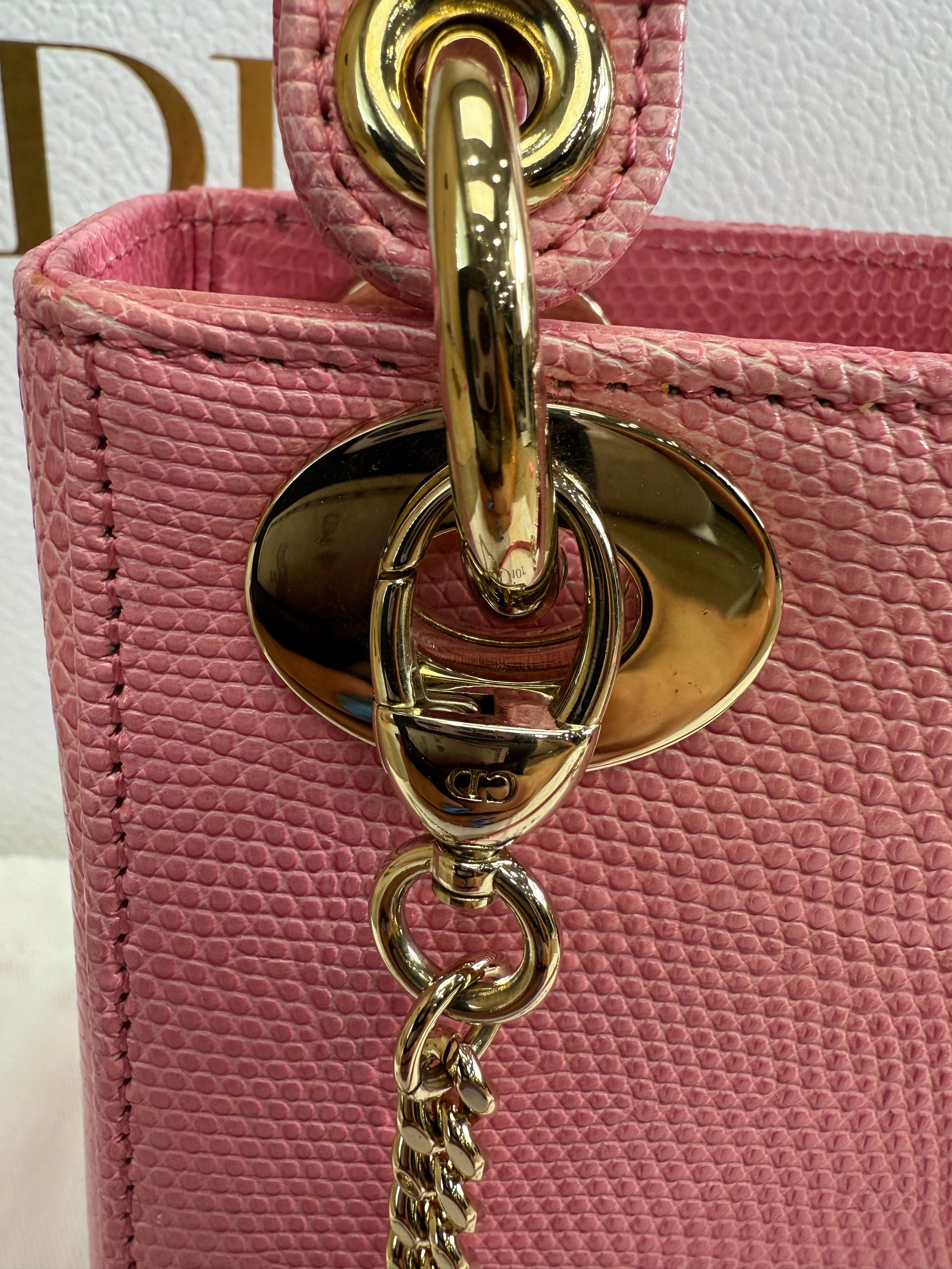 LIKE NEW Christian Dior Lady Dior Small Pink Lizard