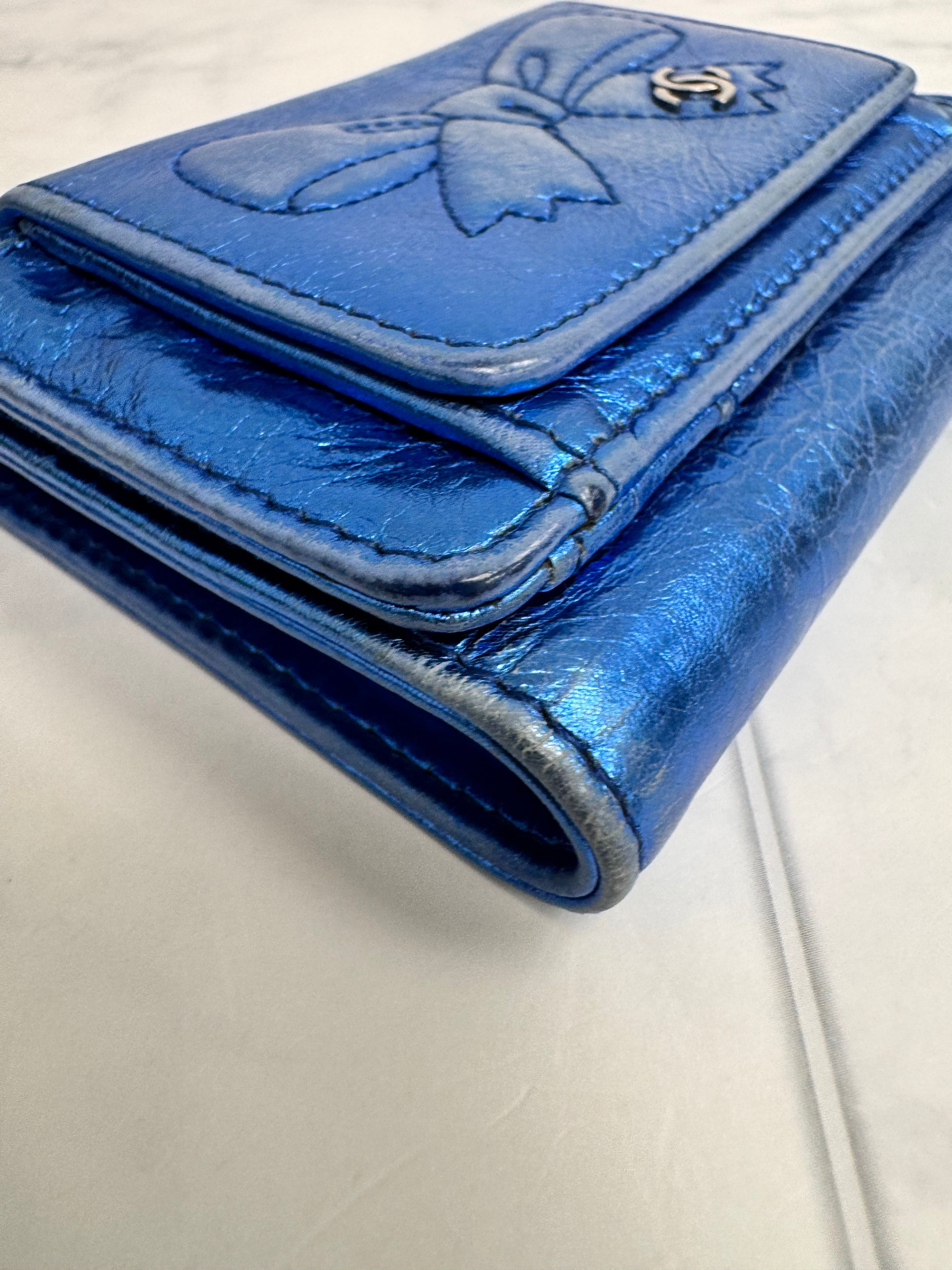 Chanel Metallic Blue Ribbon Compact Wallet