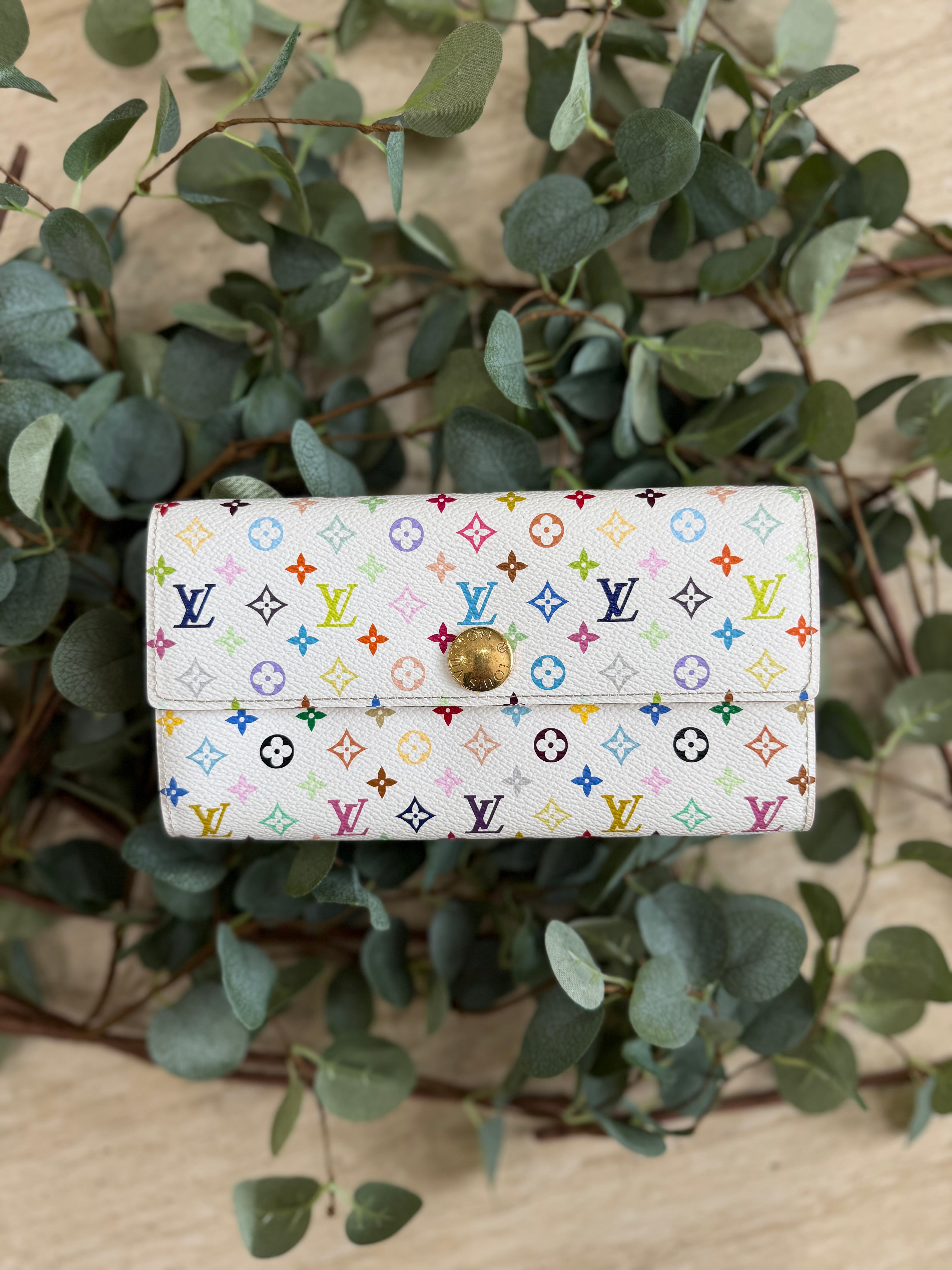 LIKE NEW Louis Vuitton Monogram White Multicolor Sarah Wallet