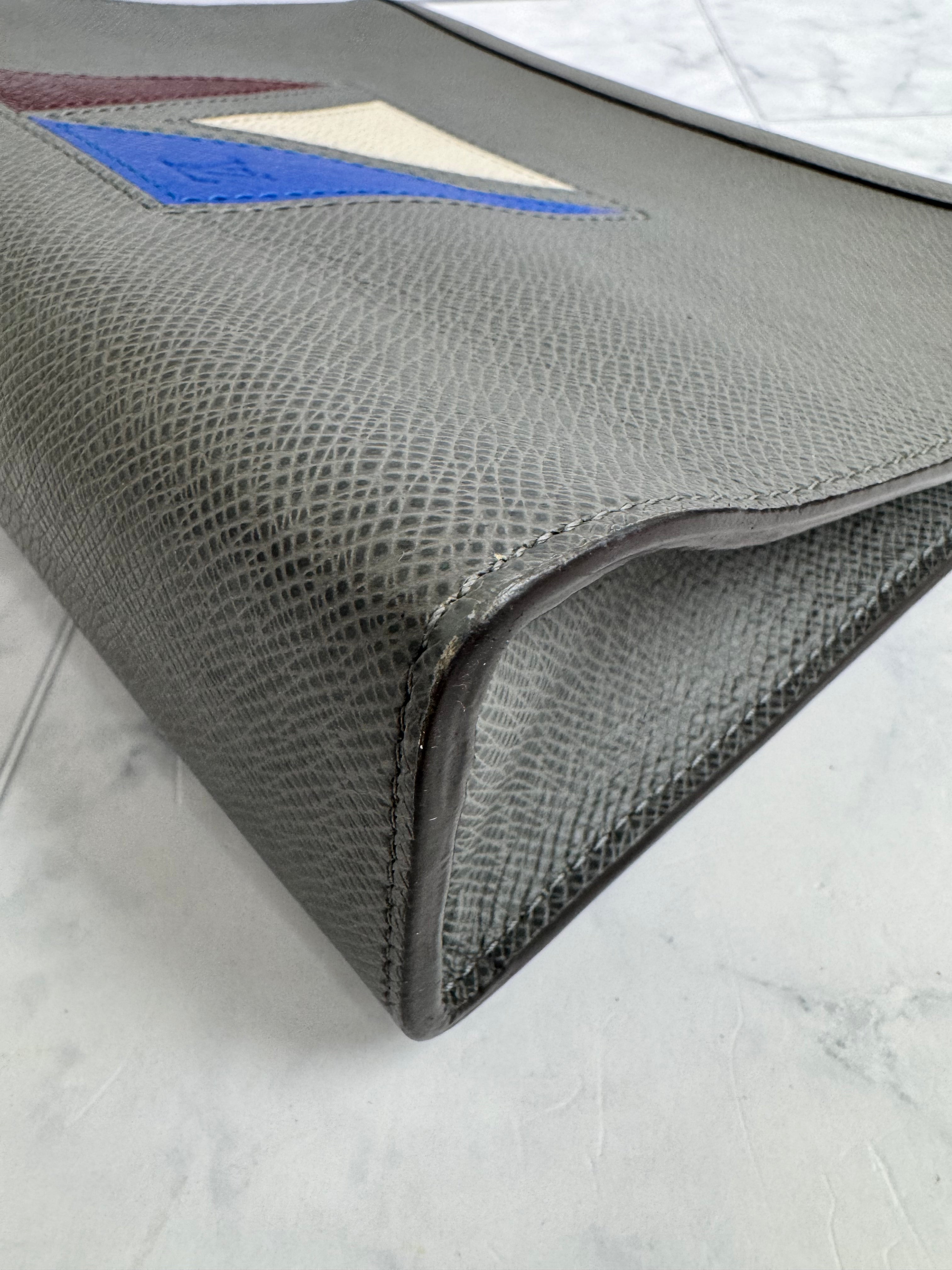 Louis Vuitton Grey Taiga Leather Americas Cup Glacier Pochette Voyage Clutch Bag MM