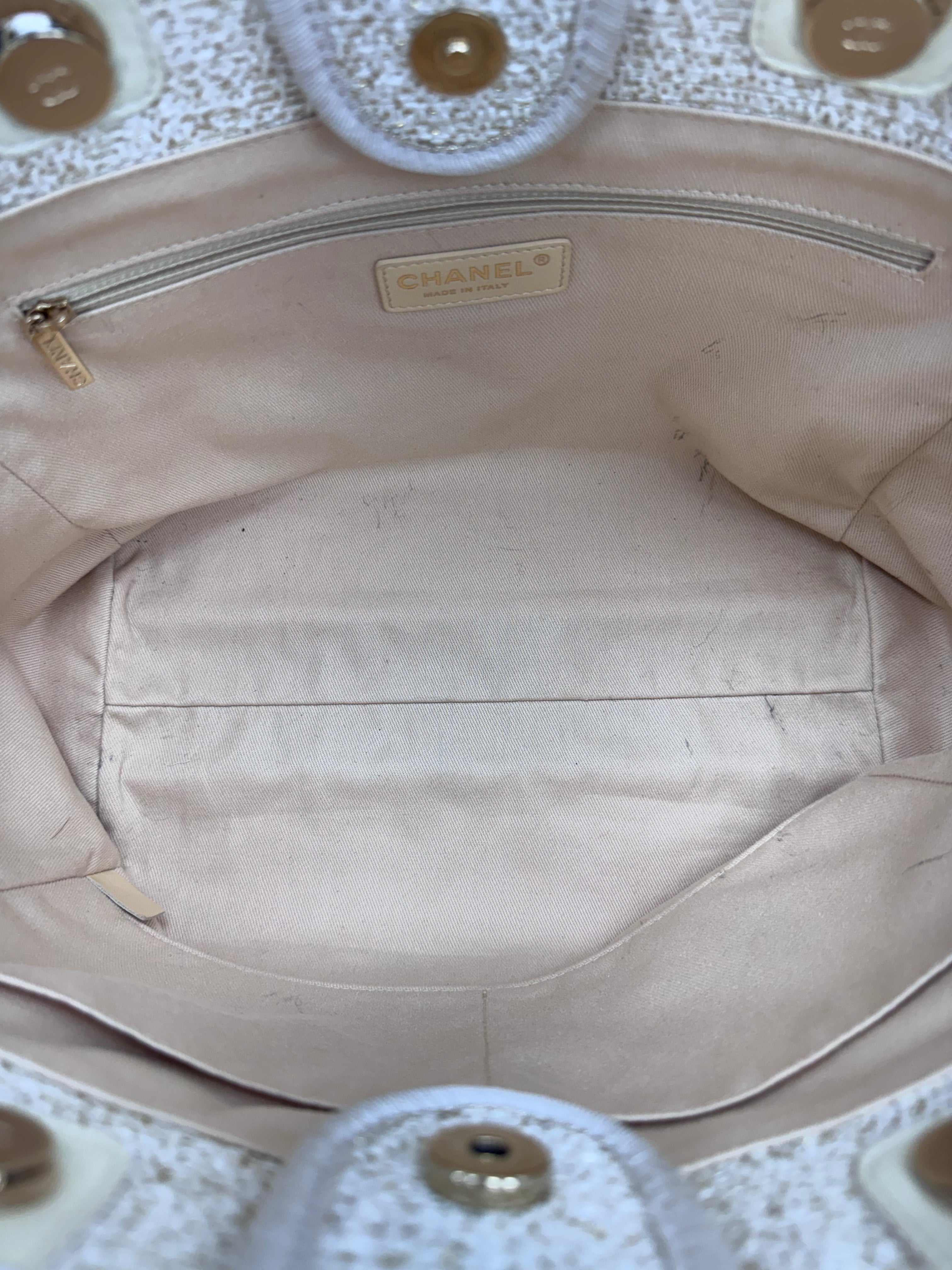 Chanel Ivory Tweed Deauville Small Shopping Tote Bag