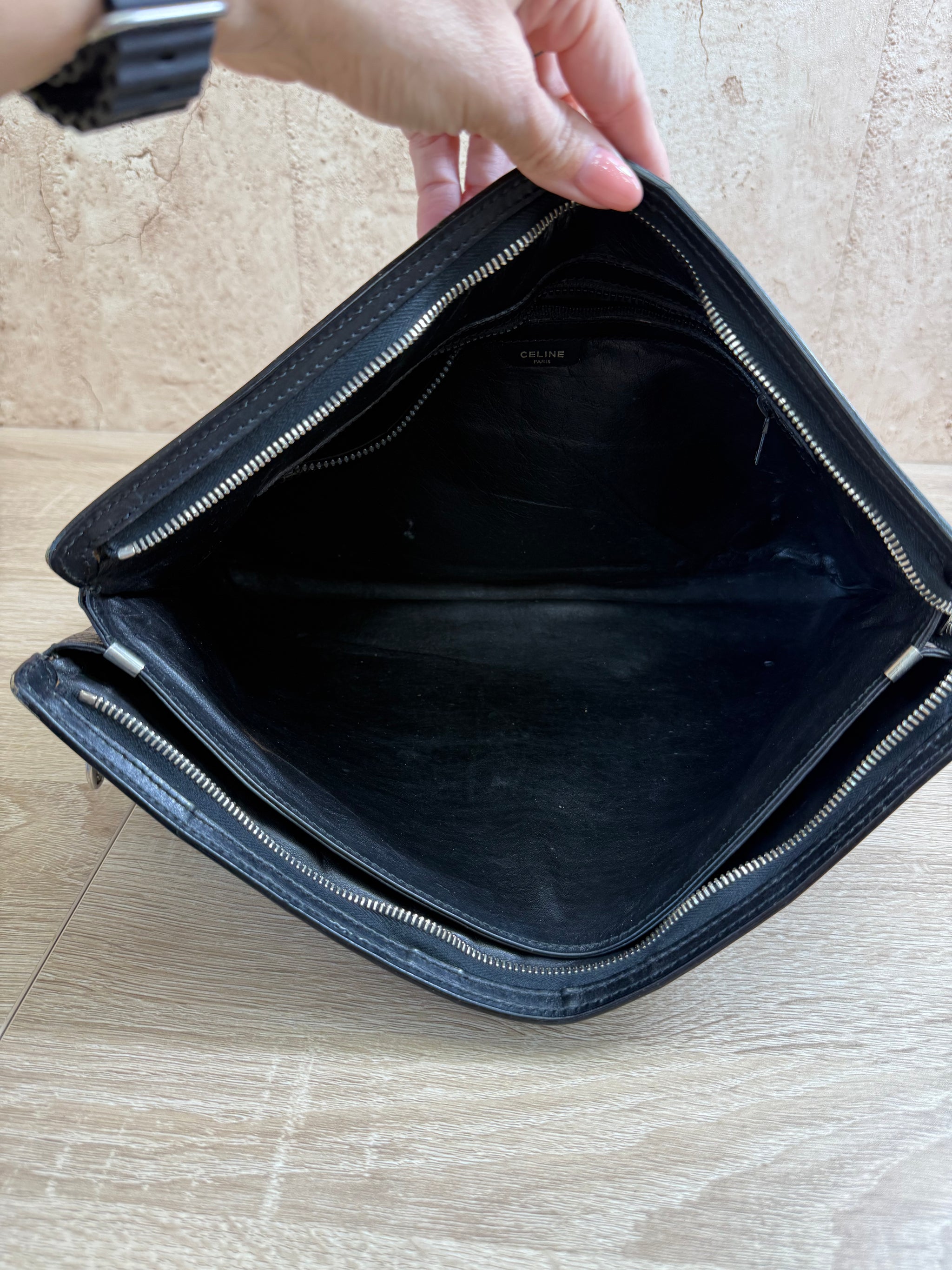 Celine Black Leather Clutch Bag