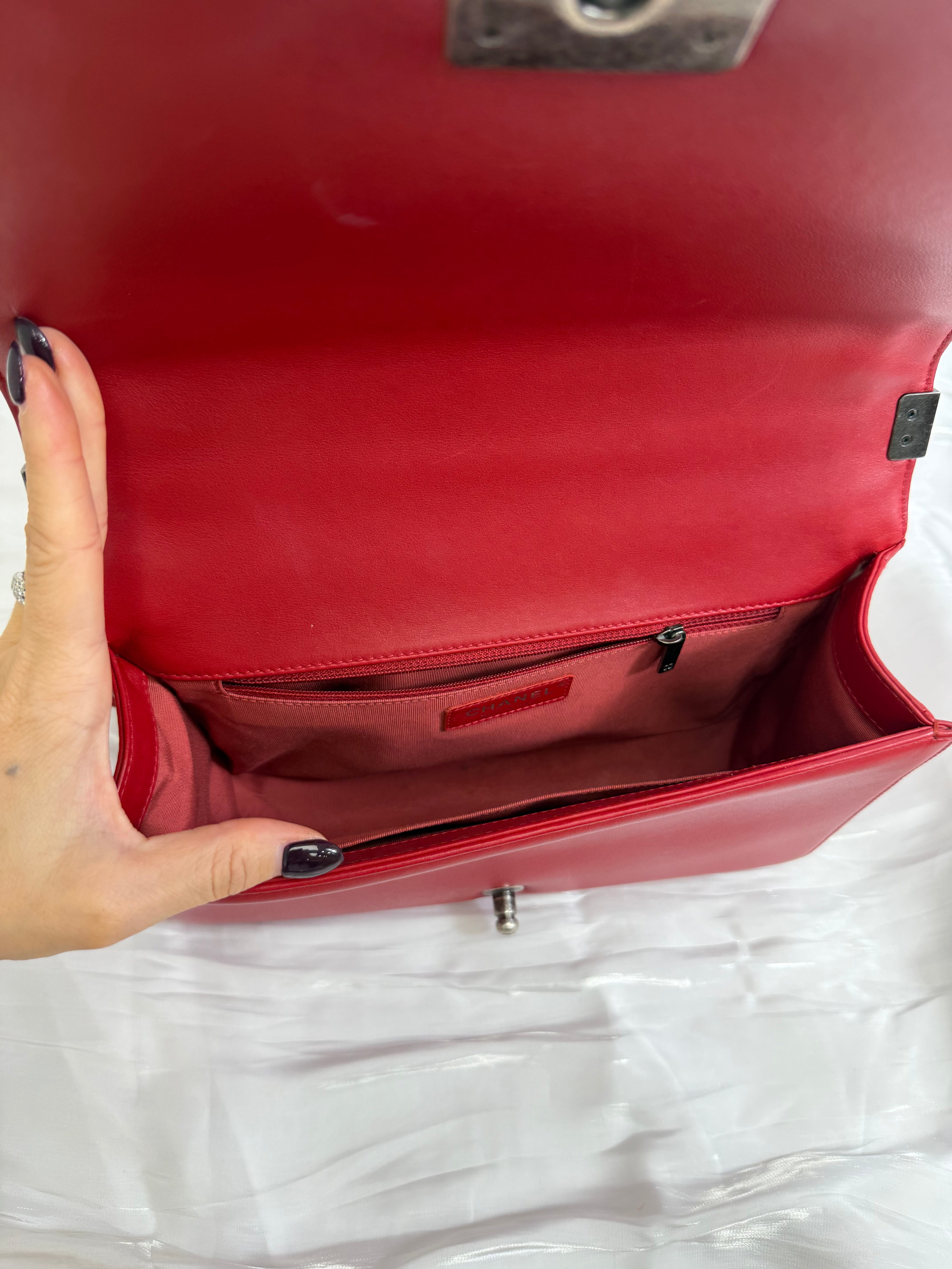 Chanel Red Quilted Calfskin Medium Boy Bag