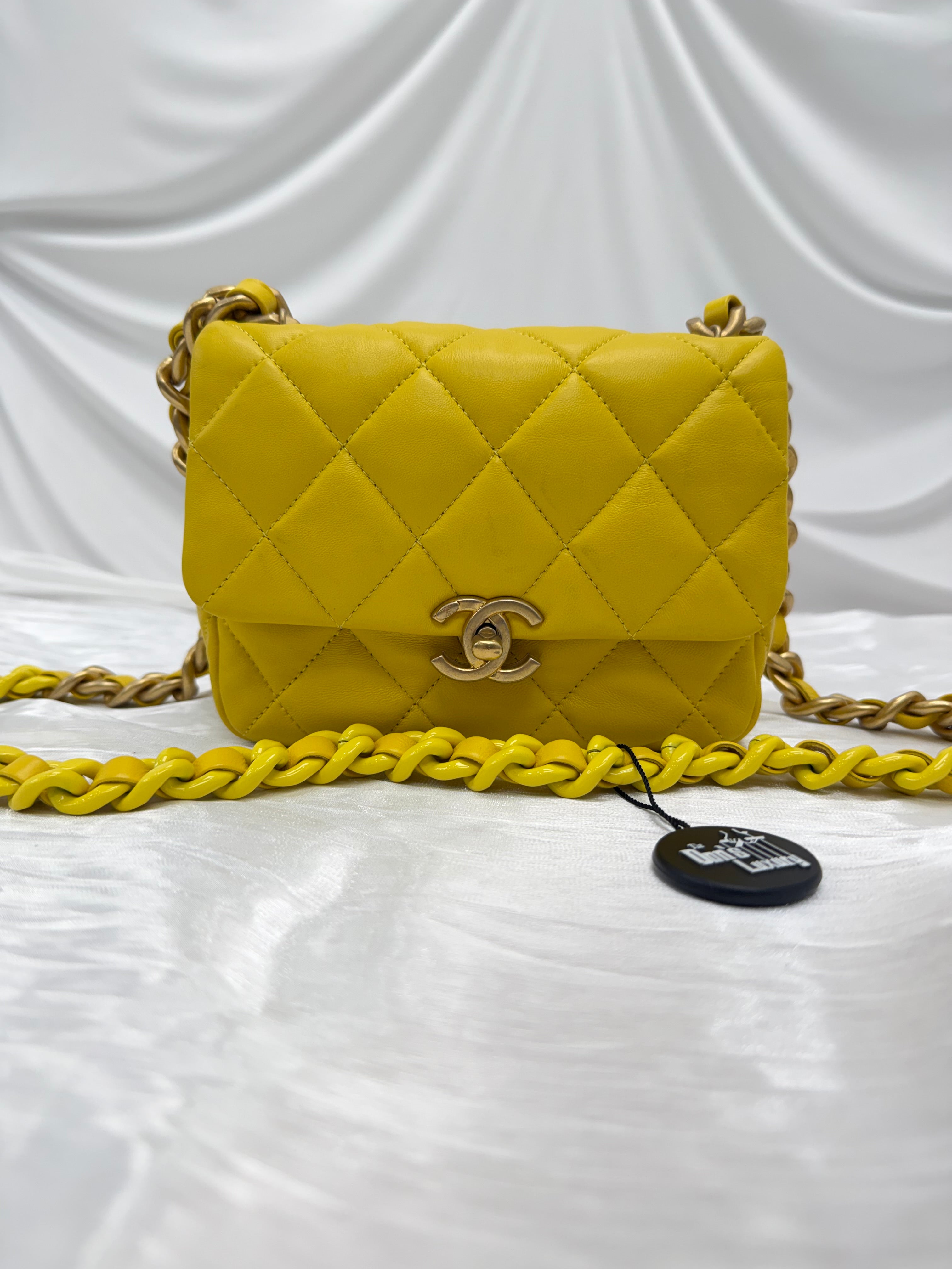 Chanel Yellow Quilted Lambskin Mini Lacquered Chain Flap