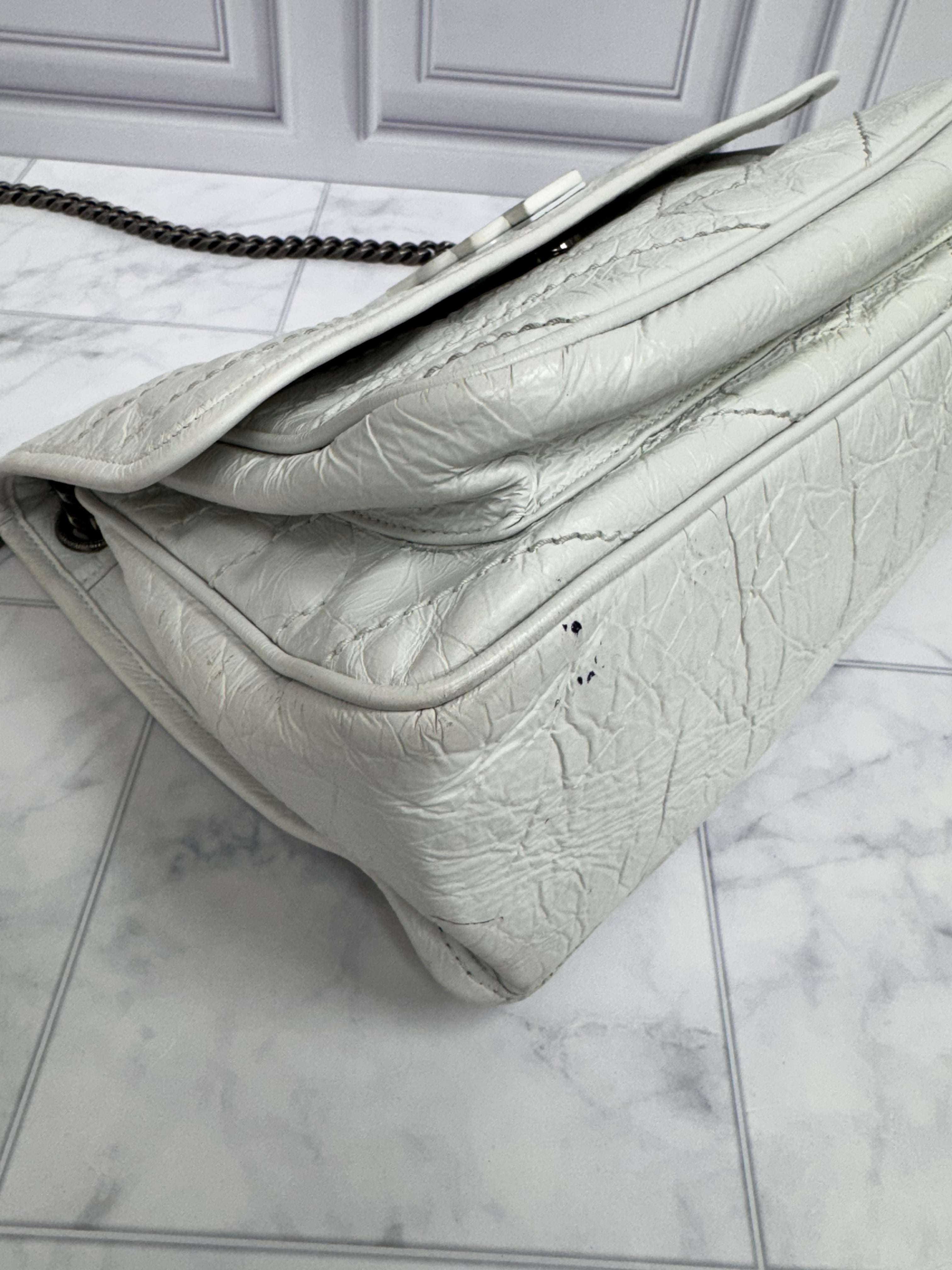 *DONS DROP* Saint Laurent YSL White Crinkled Leather Niki Shoulder Bag