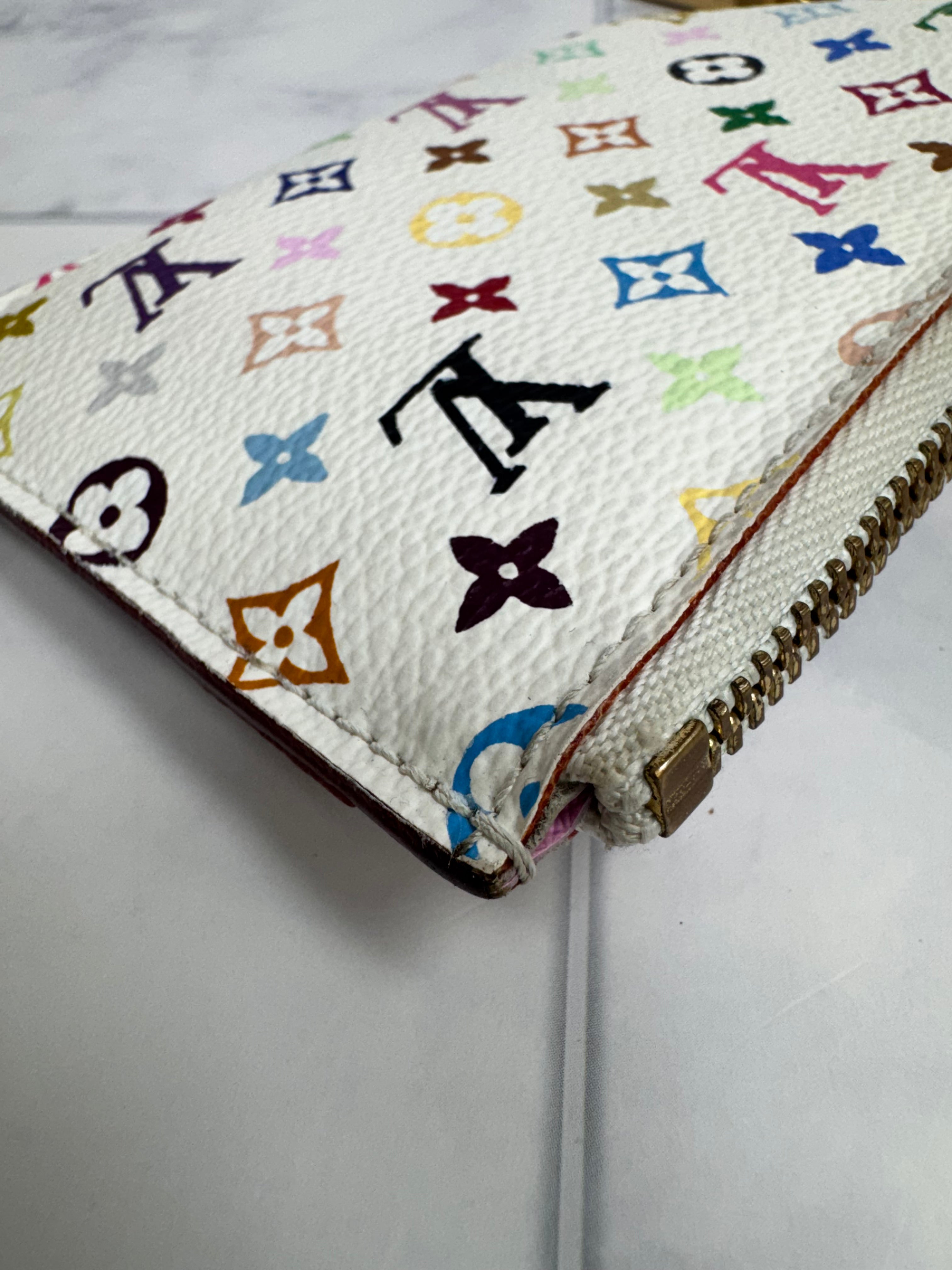Louis Vuitton White Multicolor Pochette Key Cles