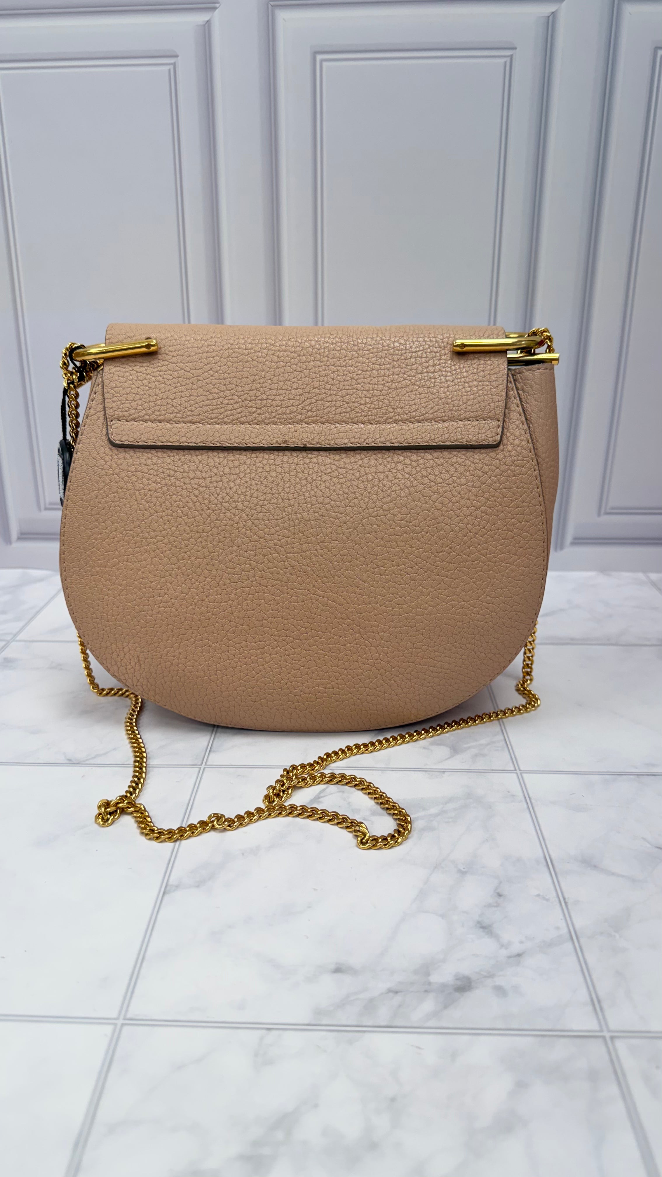 Chloe Dusty Rose Grained Leather Drew Chain Shoulder Bag