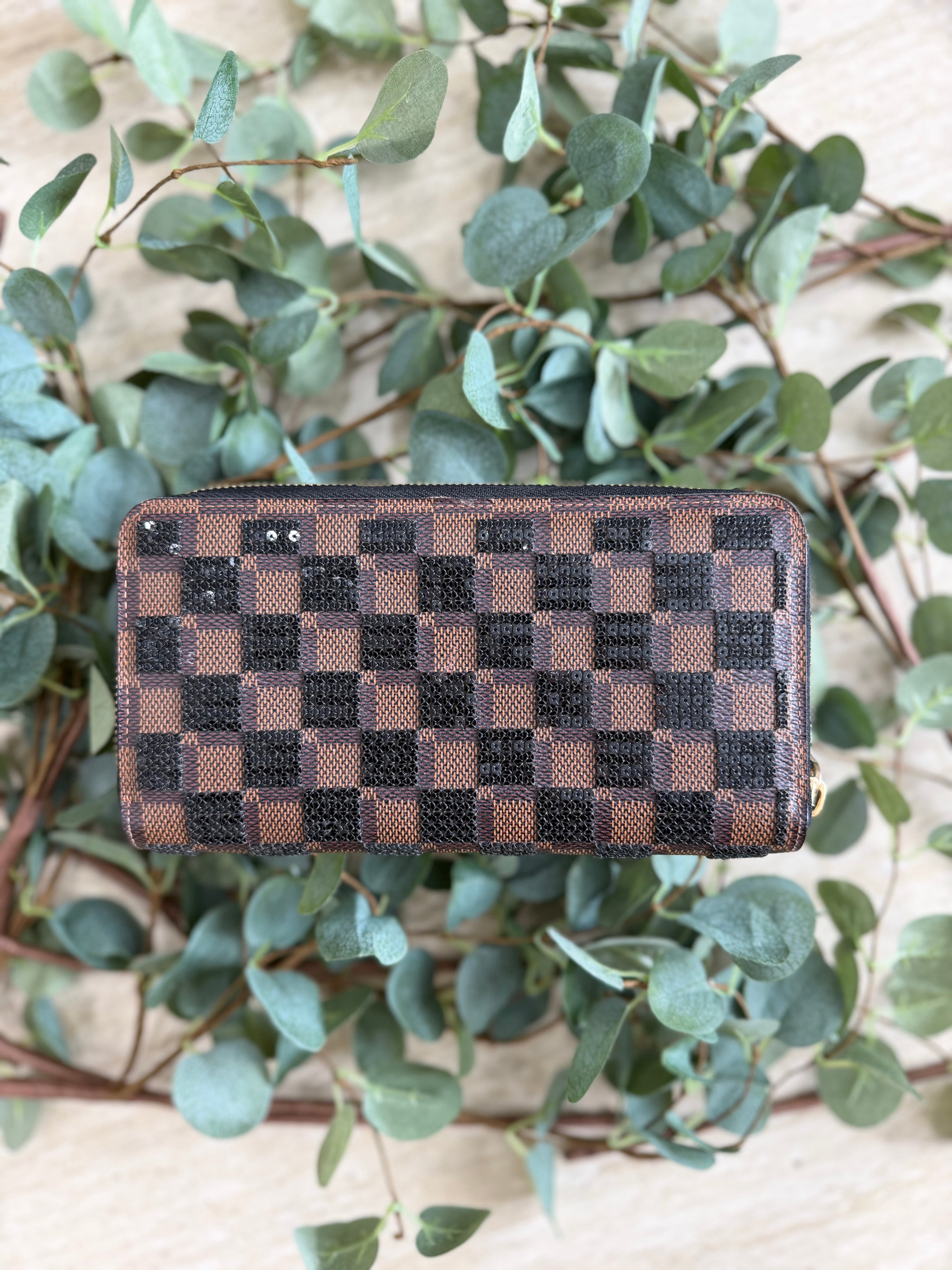 Louis Vuitton Limited Edition Damier Ebene Black Sequin Zippy Wallet