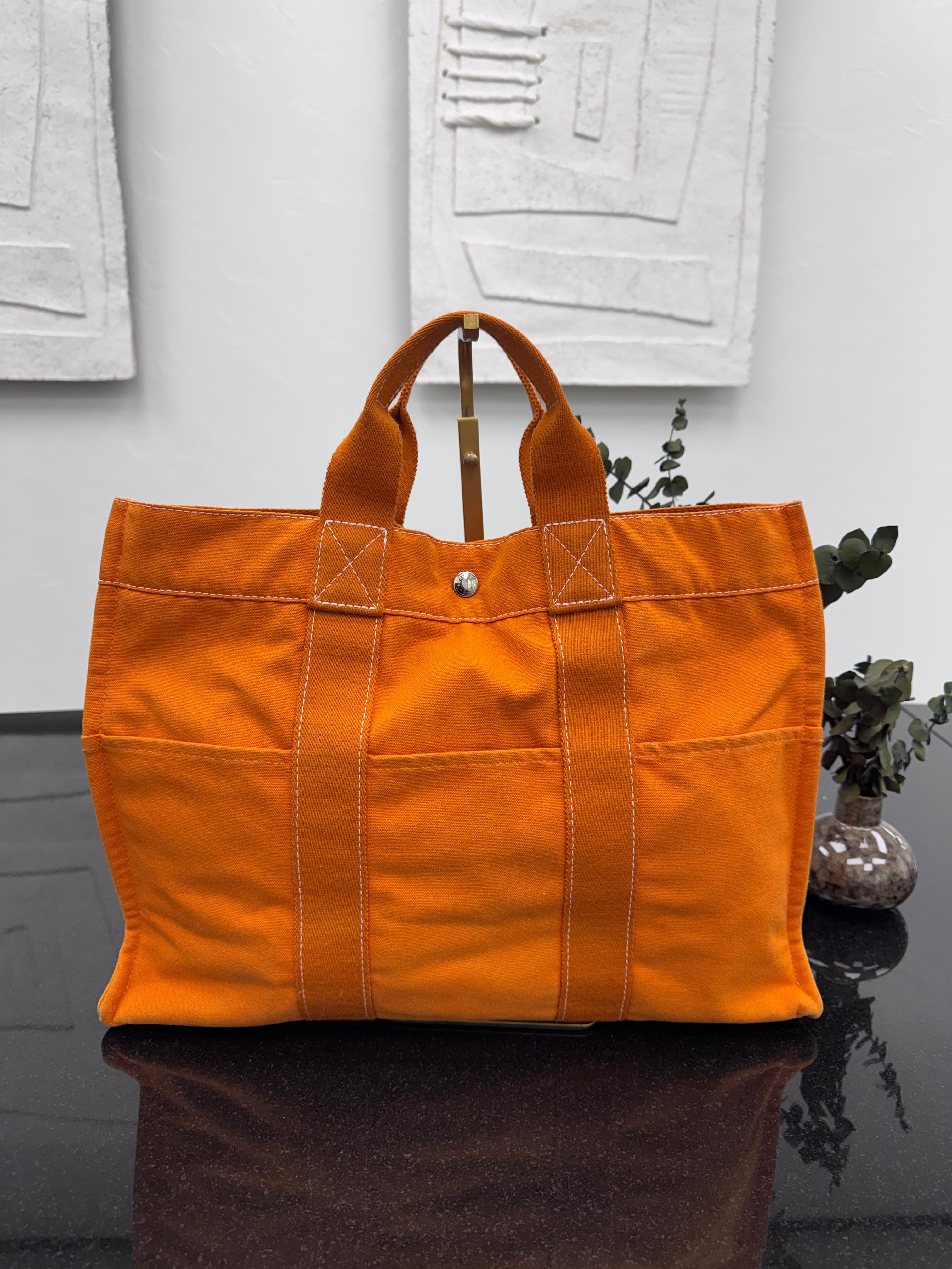 Hermes Orange Toile Canvas Fourre Tout Tote Bag MM