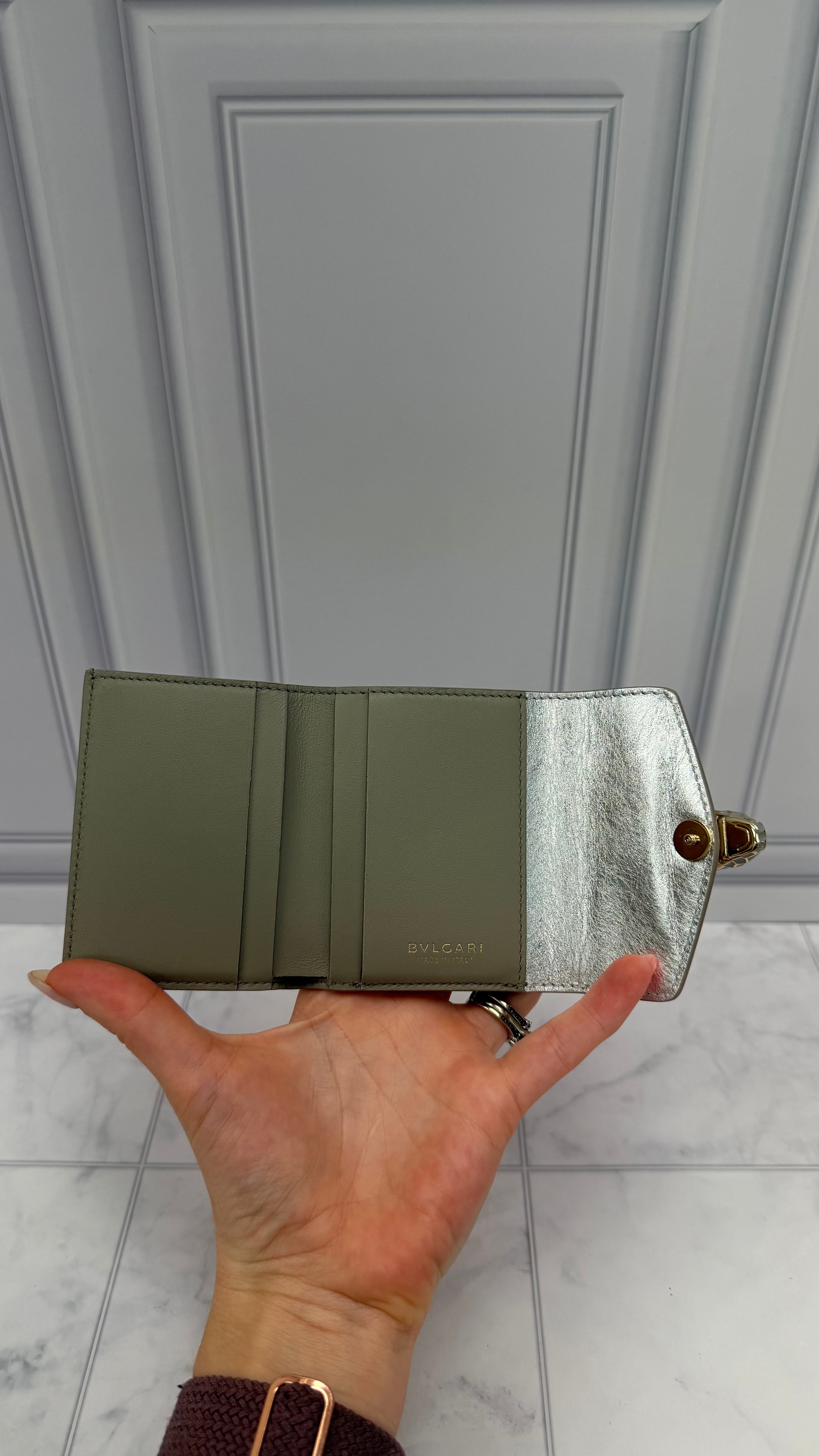 *DONS DROP* Bvlgari Silver Leather Serpenti Forever Compact Wallet