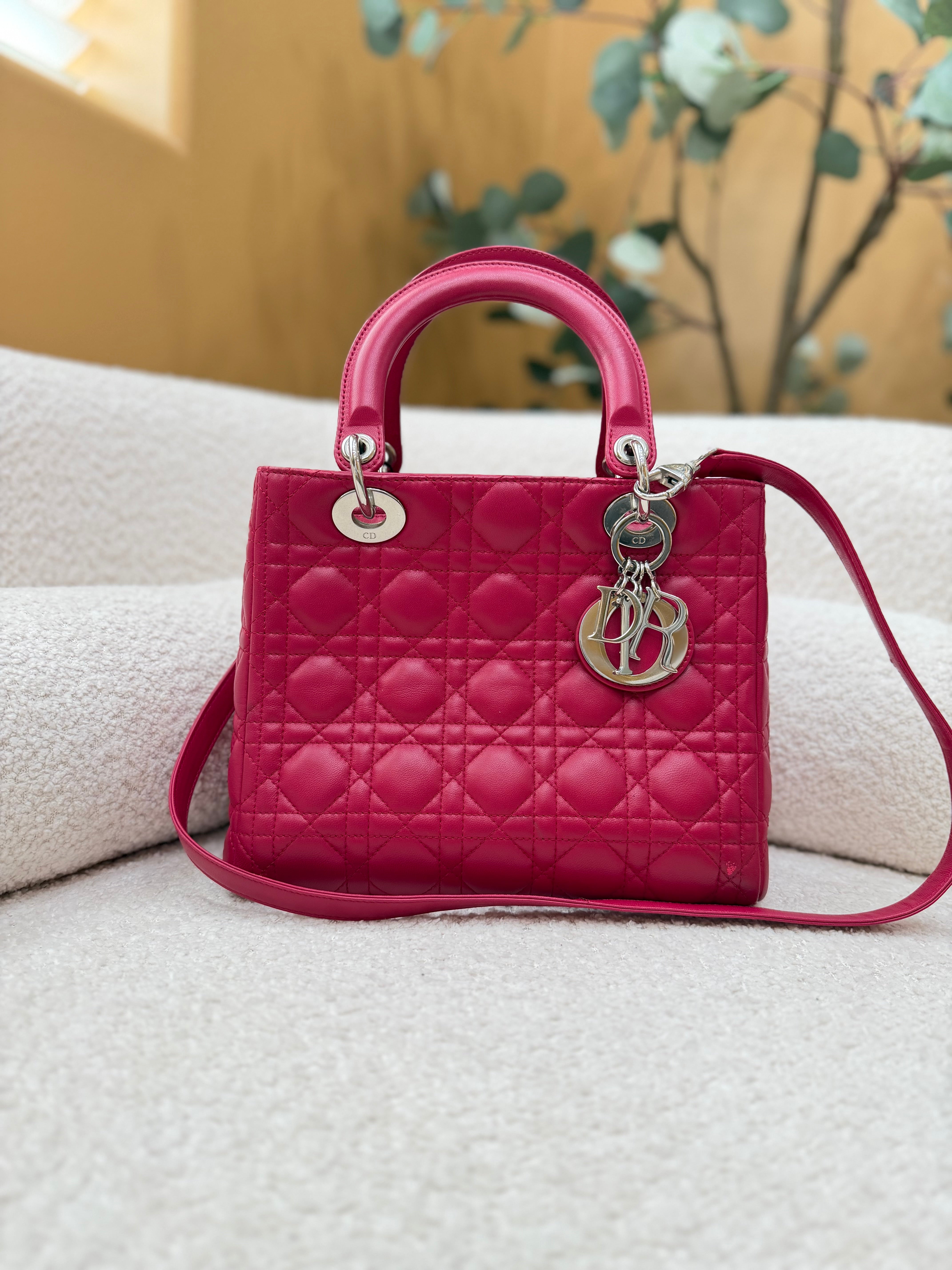 Christian Dior Rose Sorbet Cannage Lambskin Medium Lady Dior Bag