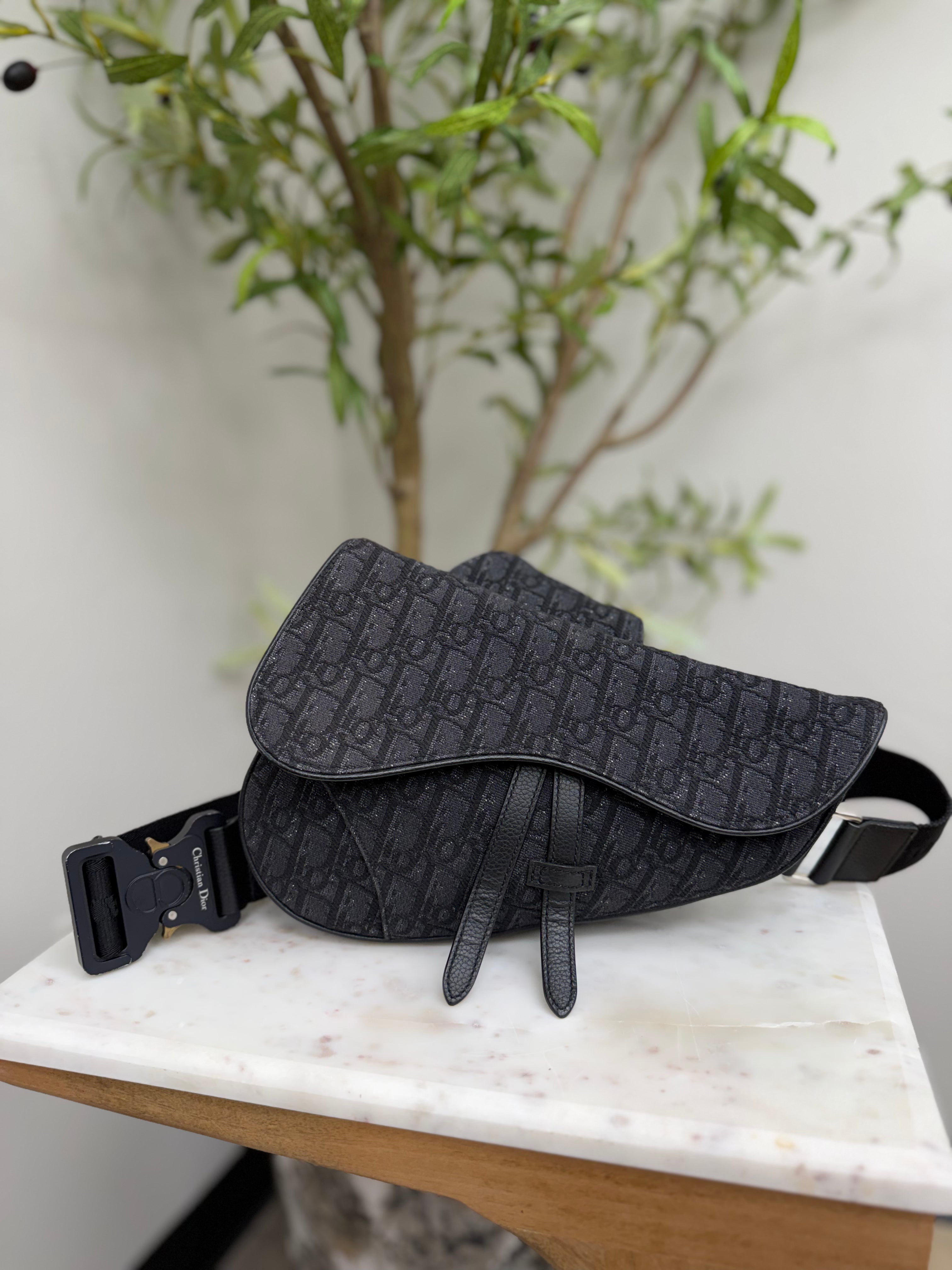 Christian Dior Black Trotter Canvas Saddle Sling Bag