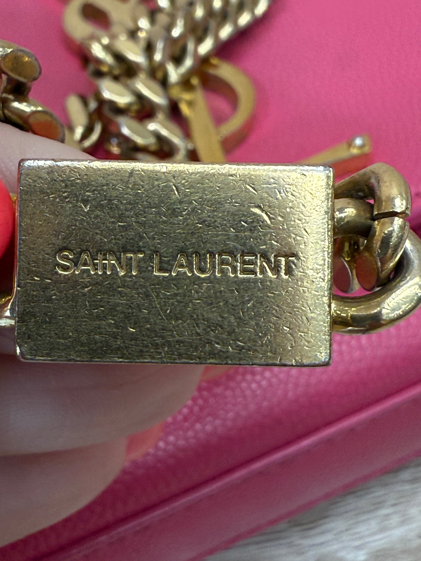 Saint Laurent YSL Hot Pink Pebbled Leather Kate Crossbody Bag