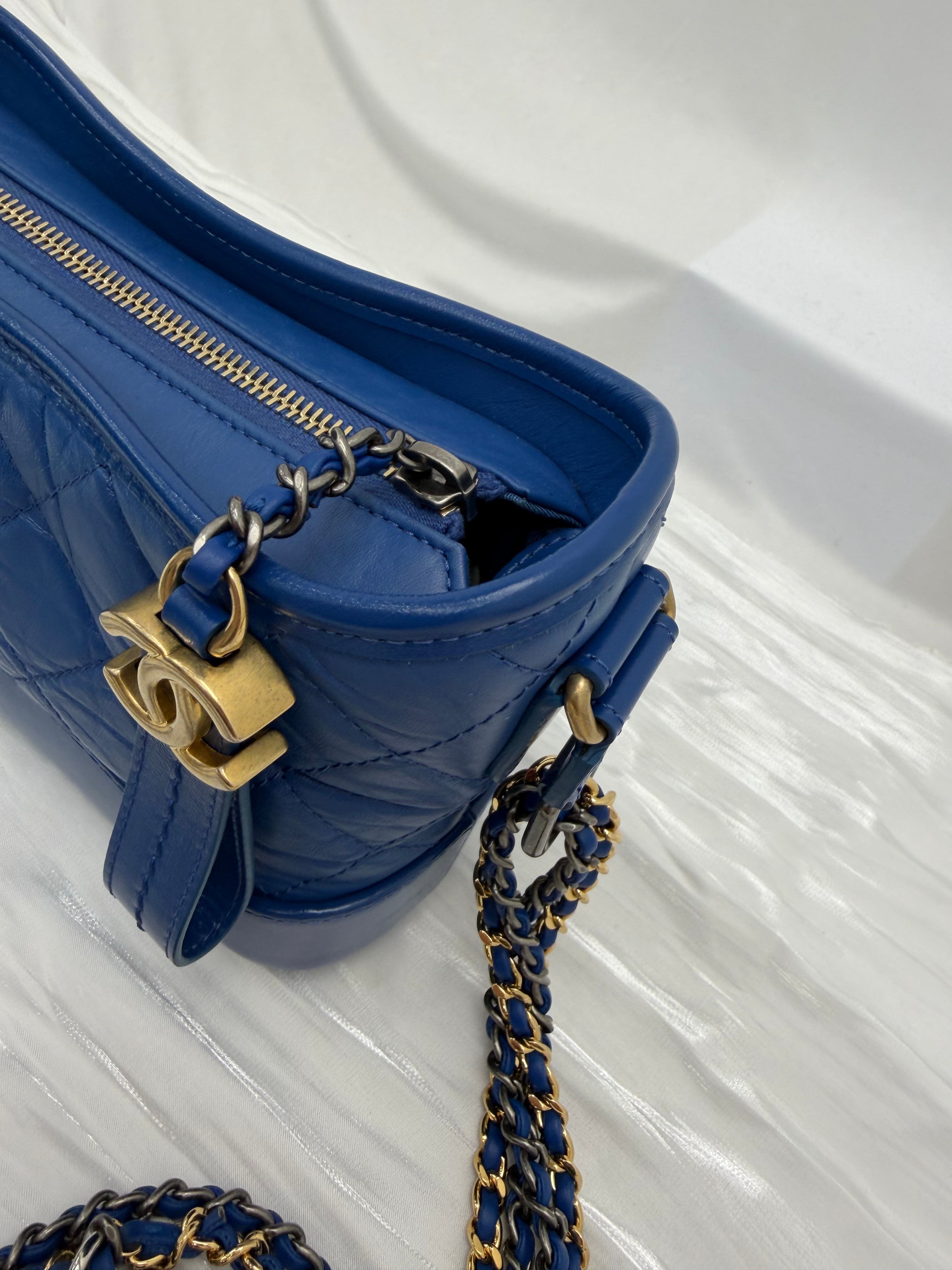 Chanel Blue Aged Quilted Calfskin Small Gabrielle Hobo Bag