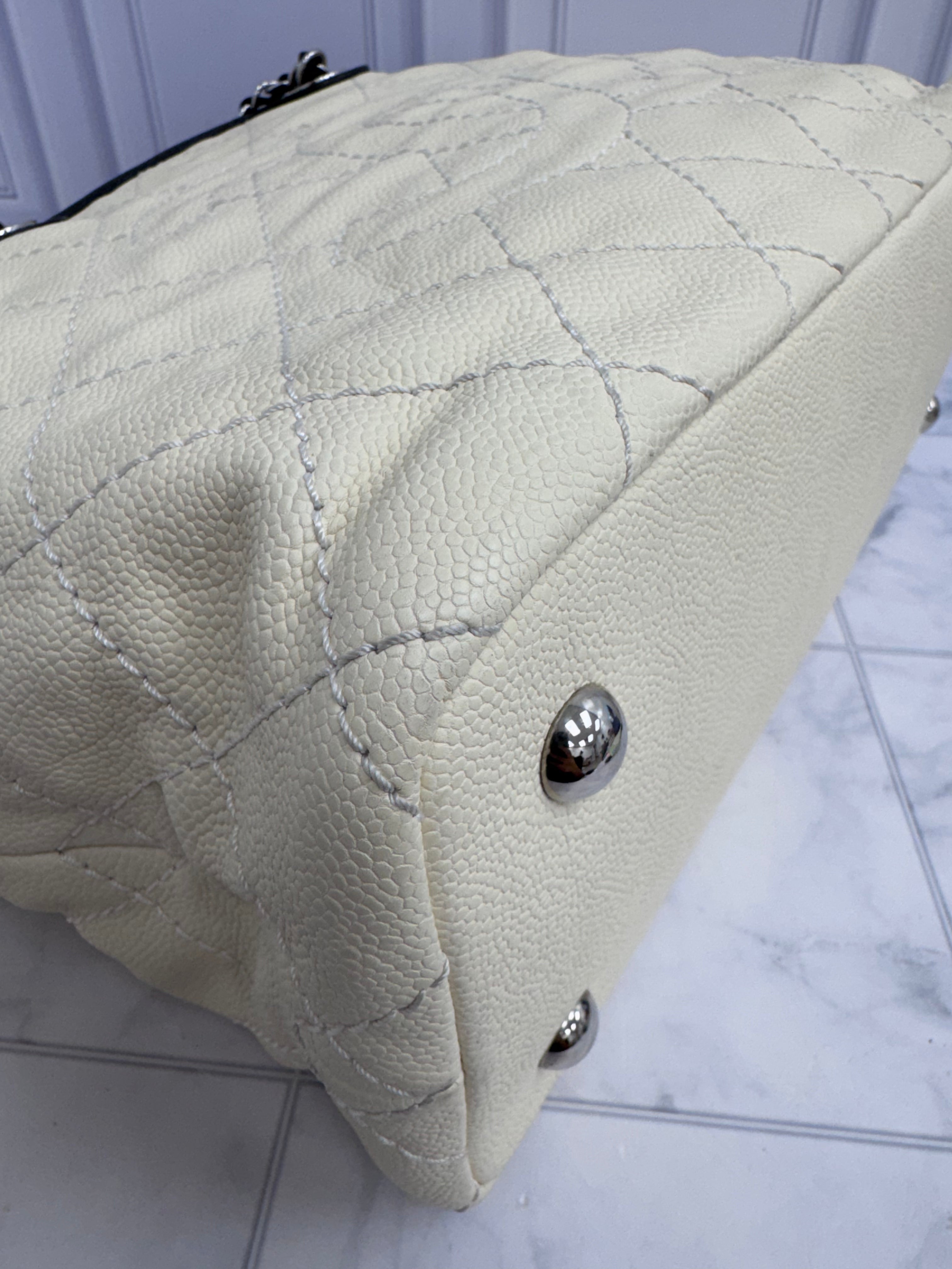 Chanel Cream Quilted Caviar Leather 'CC' Daily Shopping Tote Bag