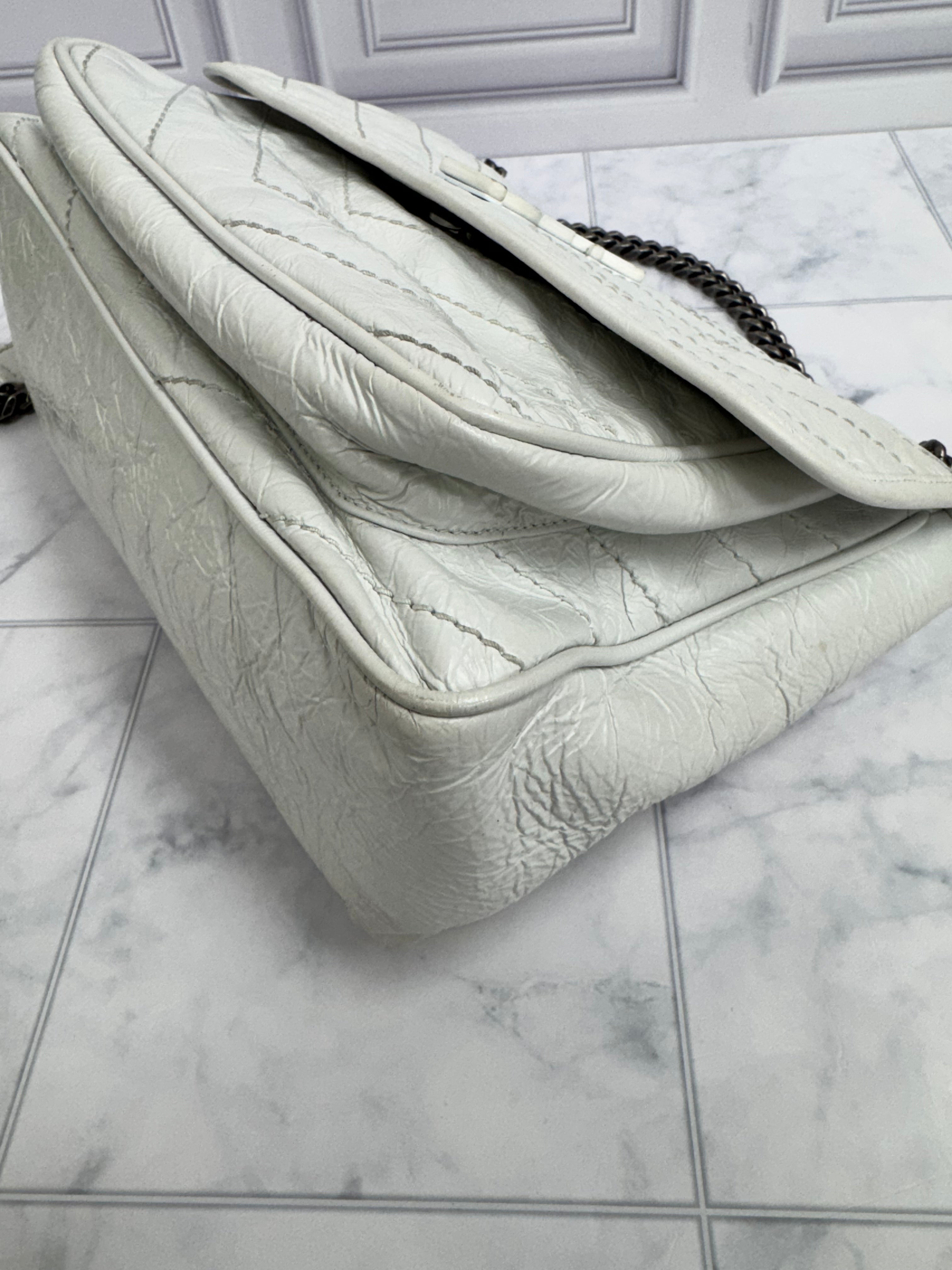 *DONS DROP* Saint Laurent YSL White Crinkled Leather Niki Shoulder Bag