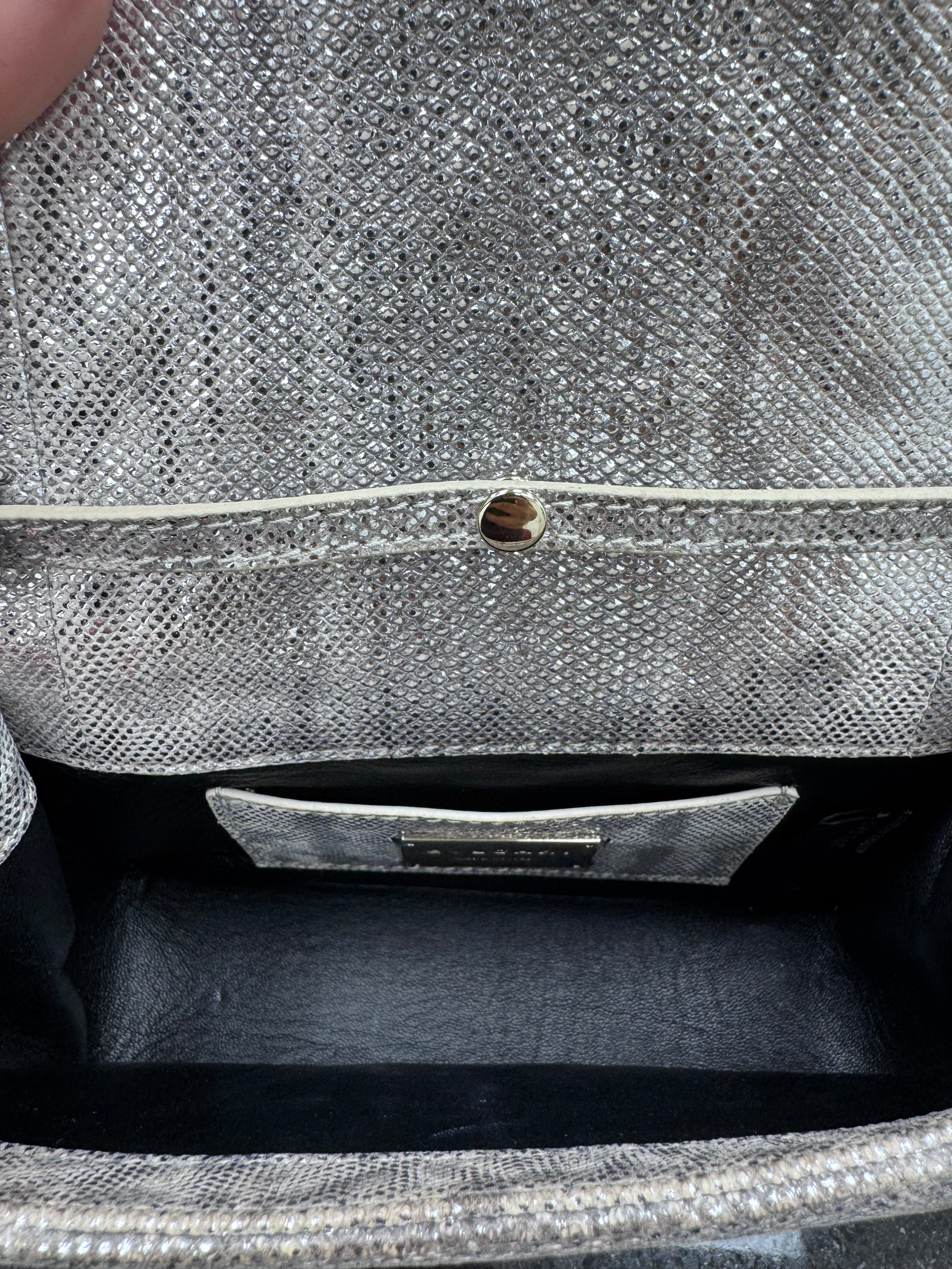 Bvlgari Silver Metallic Foiled Snake Skin Serpenti Cabochon Chain Shoulder Bag