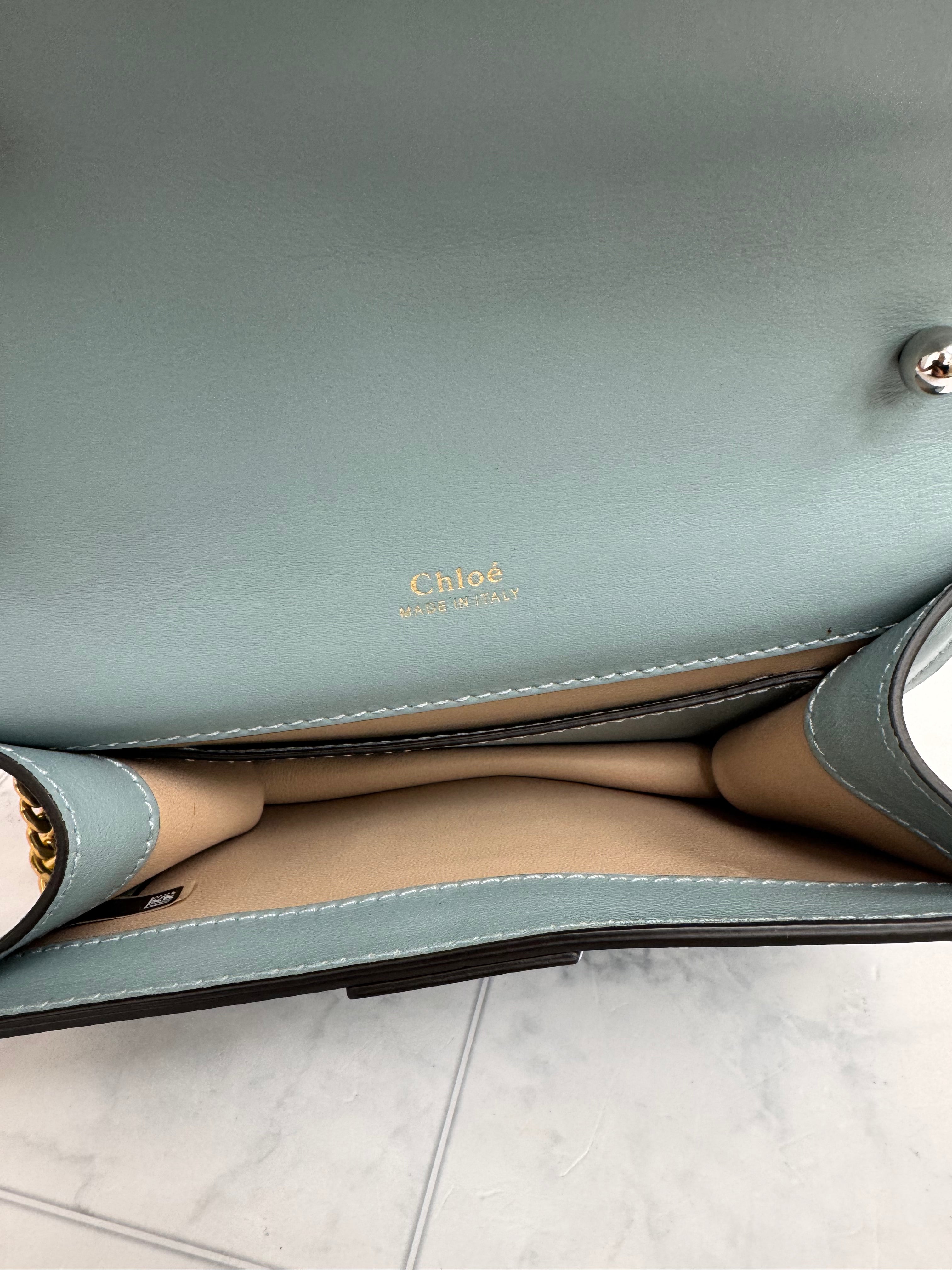LIKE NEW - Chloe Blue Croc Embossed Leather Chain Shoulder Bag
