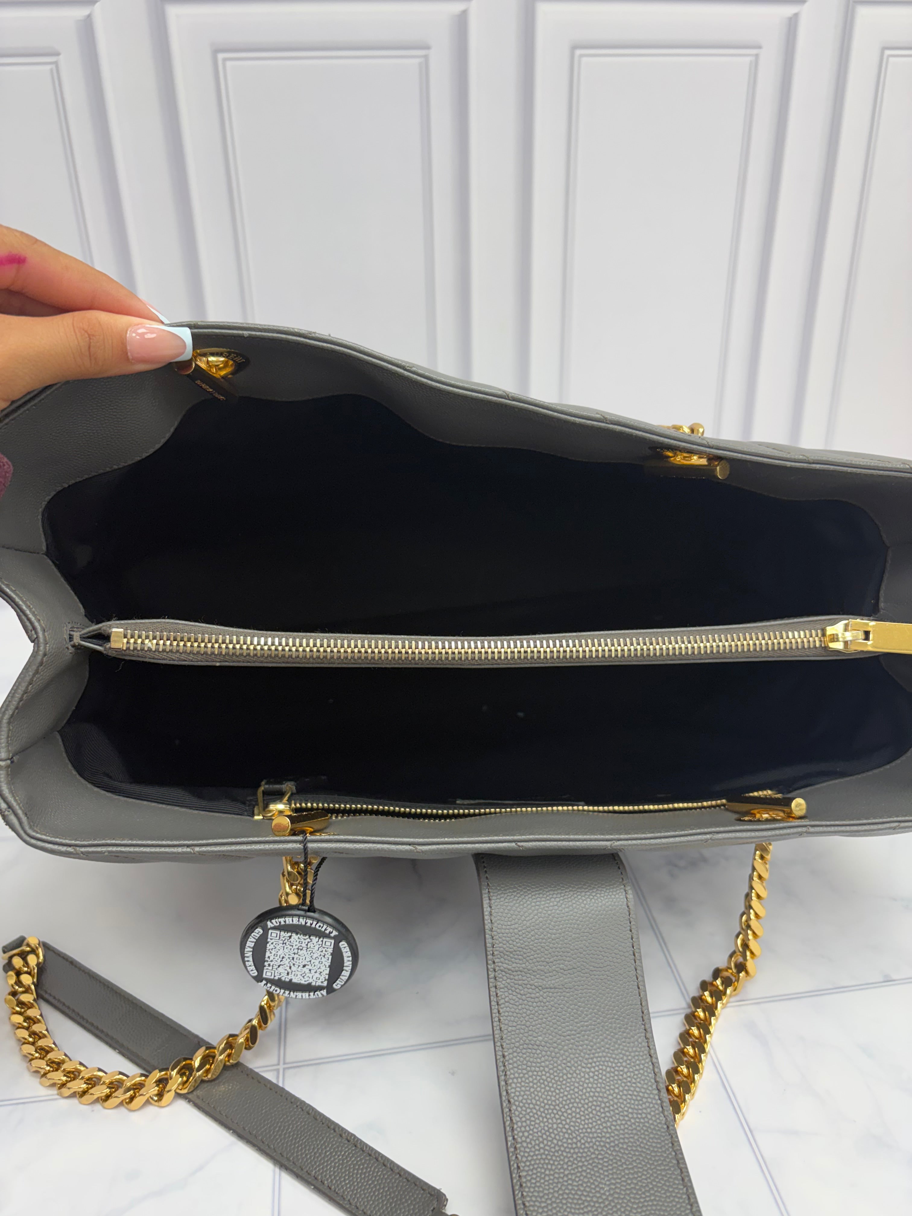 Saint Laurent YSL Grey Caviar Shopping Tote
