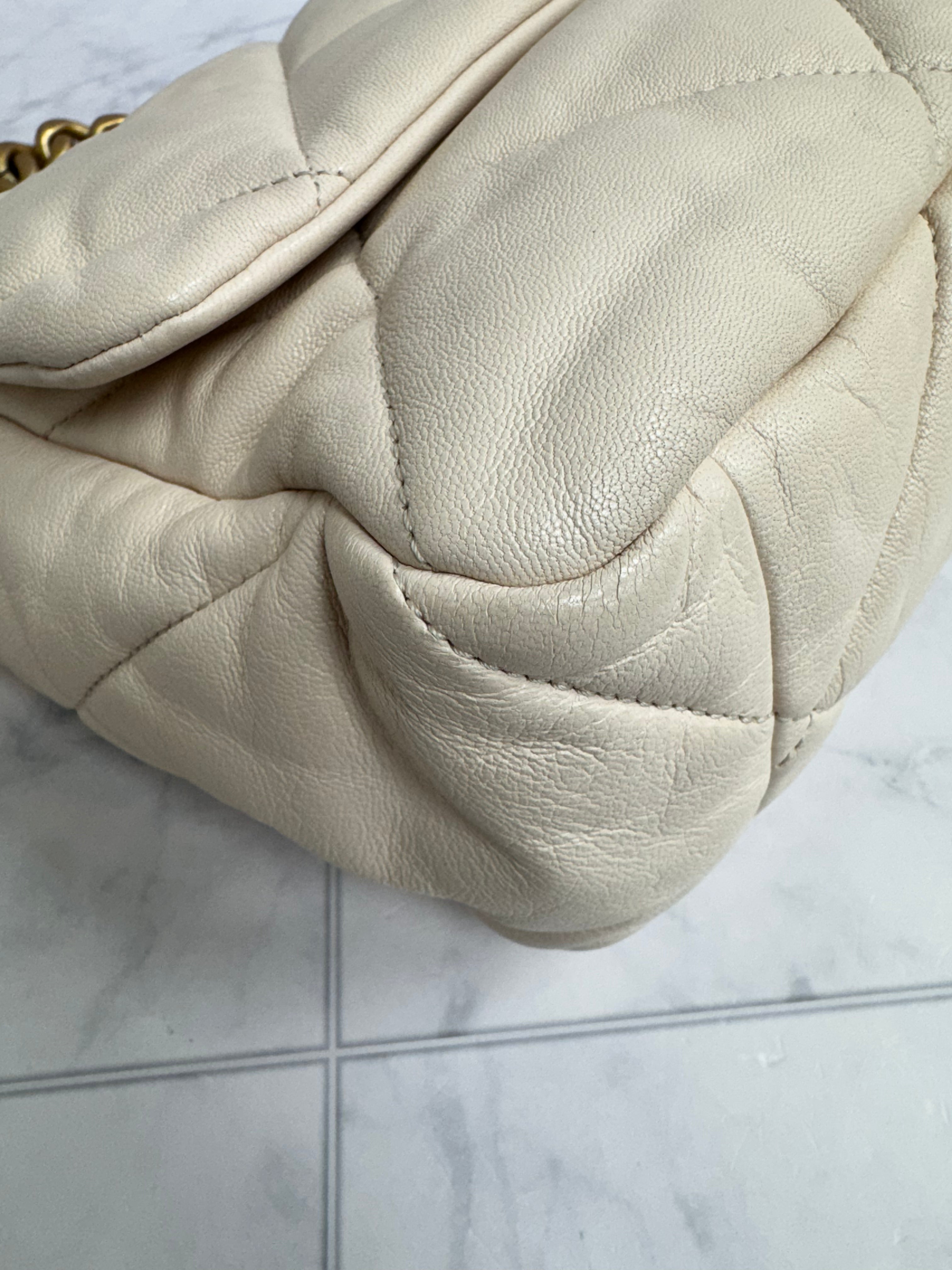 Chanel Beige Quilted Chanel 19 Large Flap Bag