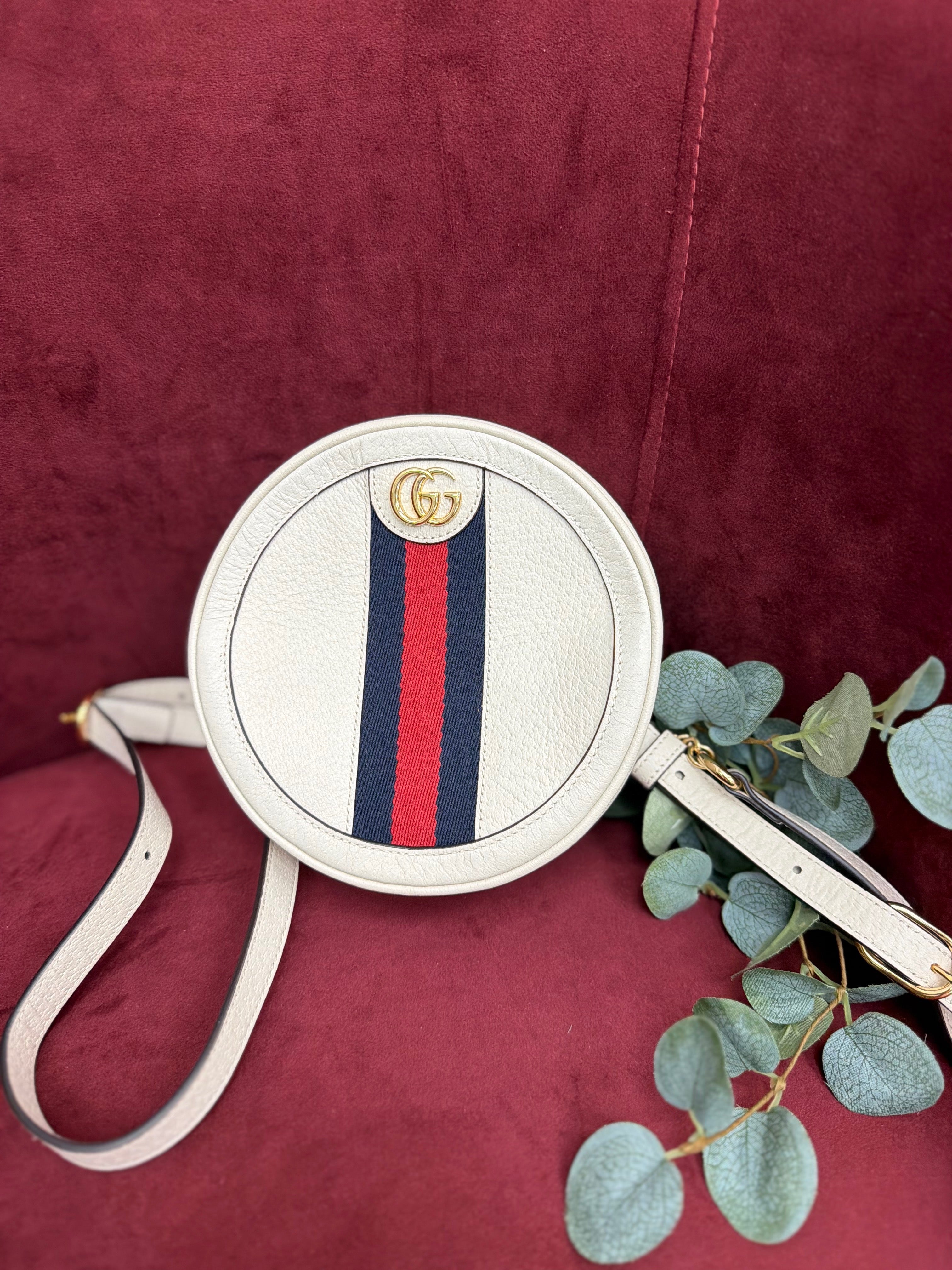Gucci White Leather Mini Ophidia Round Backpack