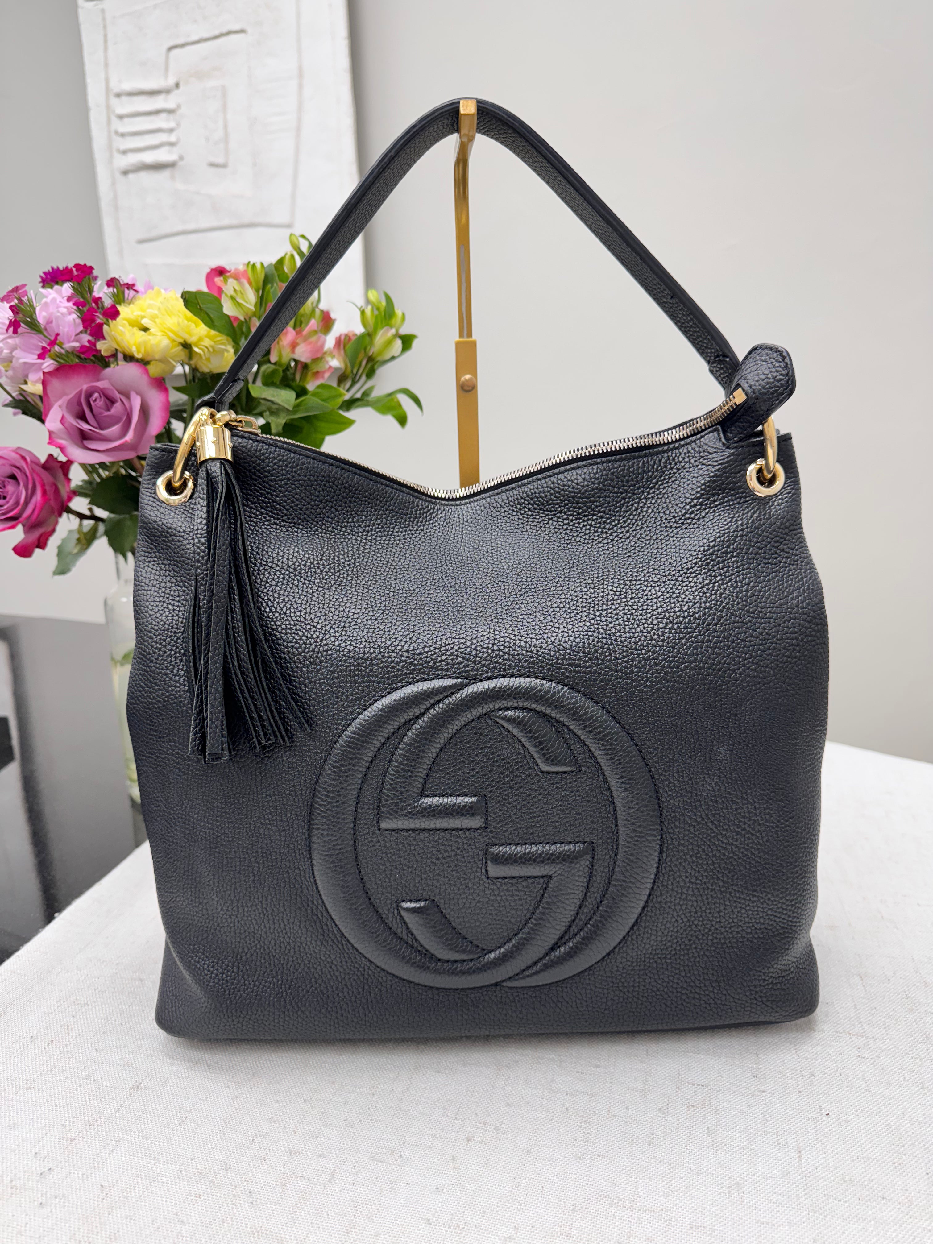 *DONS DROP* Gucci Black Pebbled Calfskin Large Soho Hobo Bag