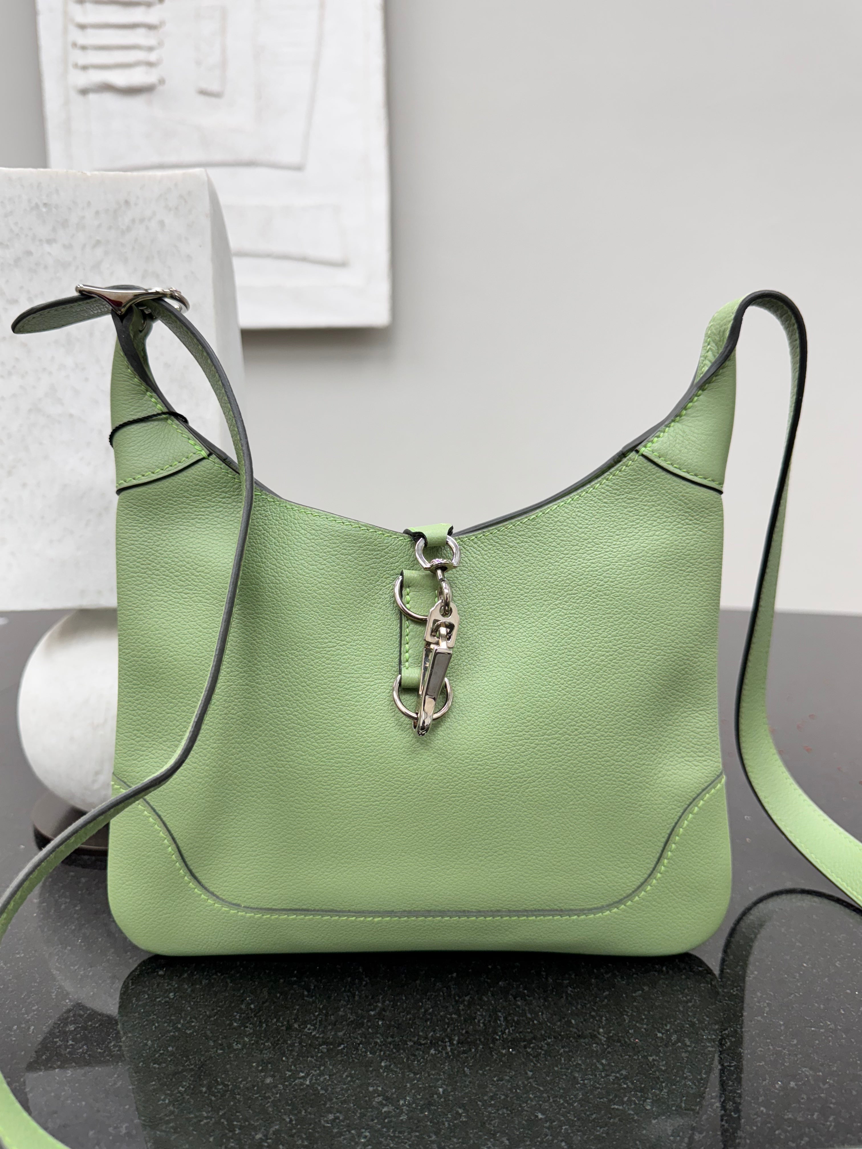 Hermes Vert Criquet Leather Trim Duo 24 Bag
