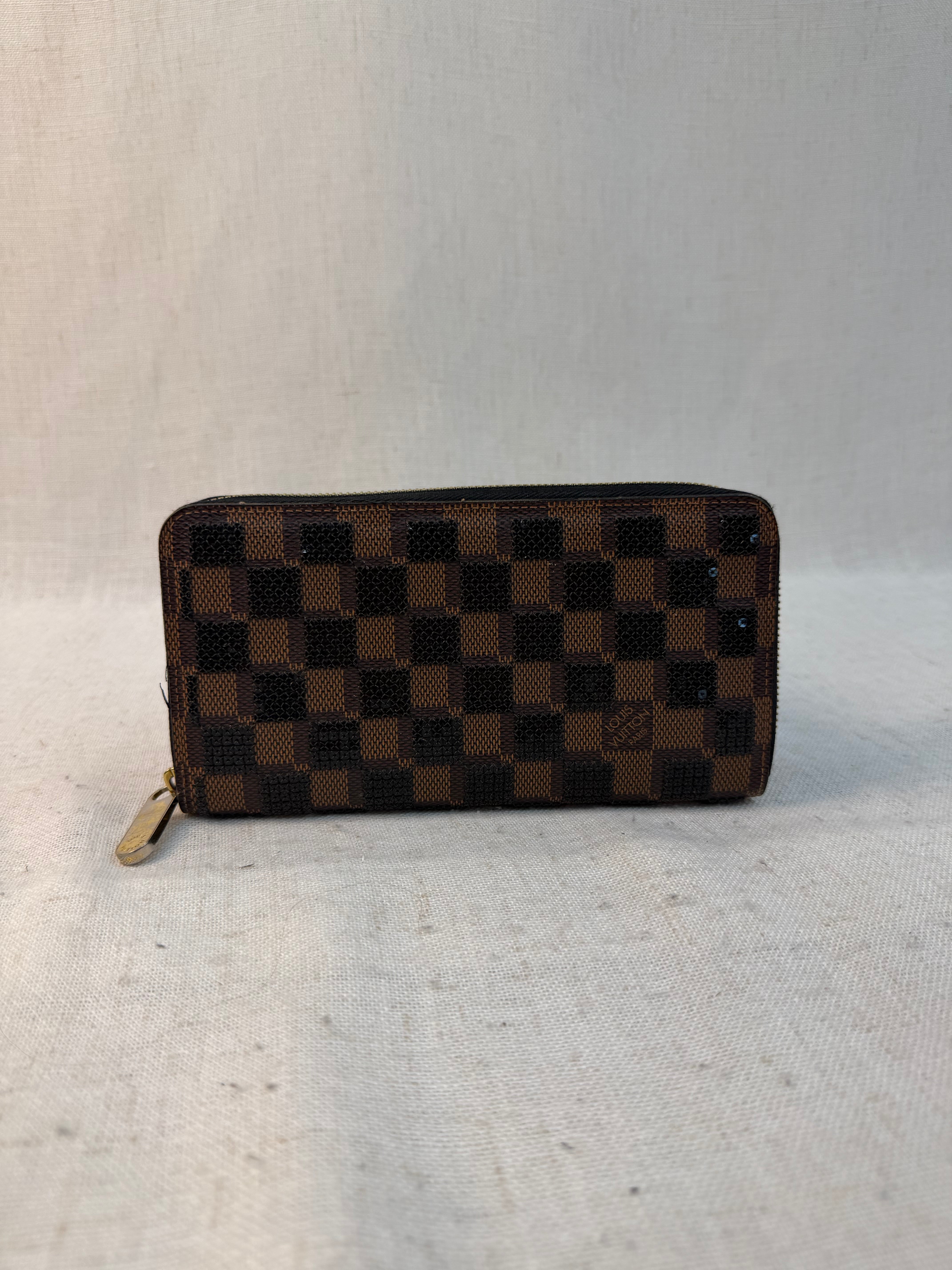 Louis Vuitton Limited Edition Damier Ebene Black Sequin Zippy Wallet