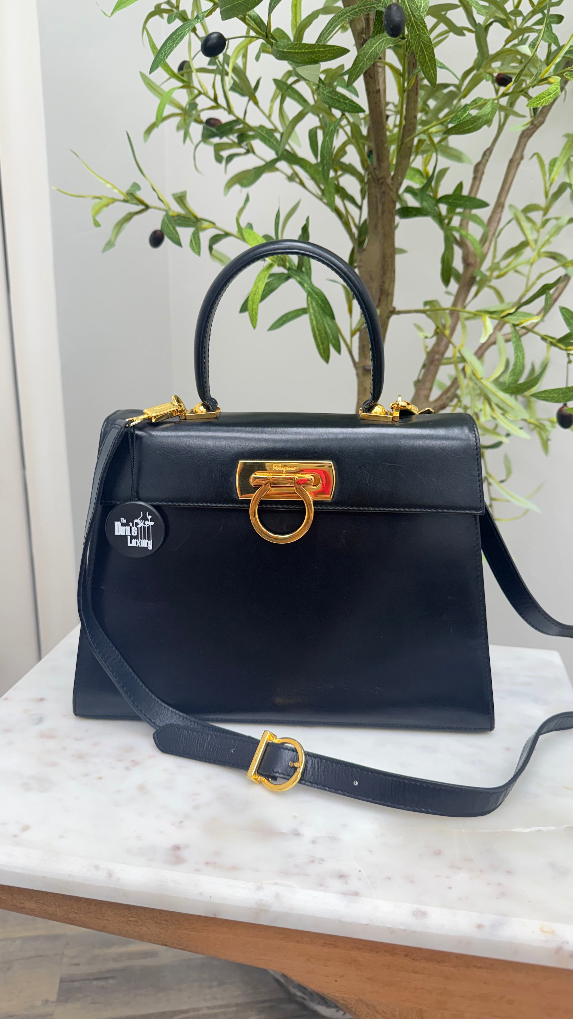 *DONS DROP* Salvatore Ferragamo Black Leather Brushed Off Top Handle Bag