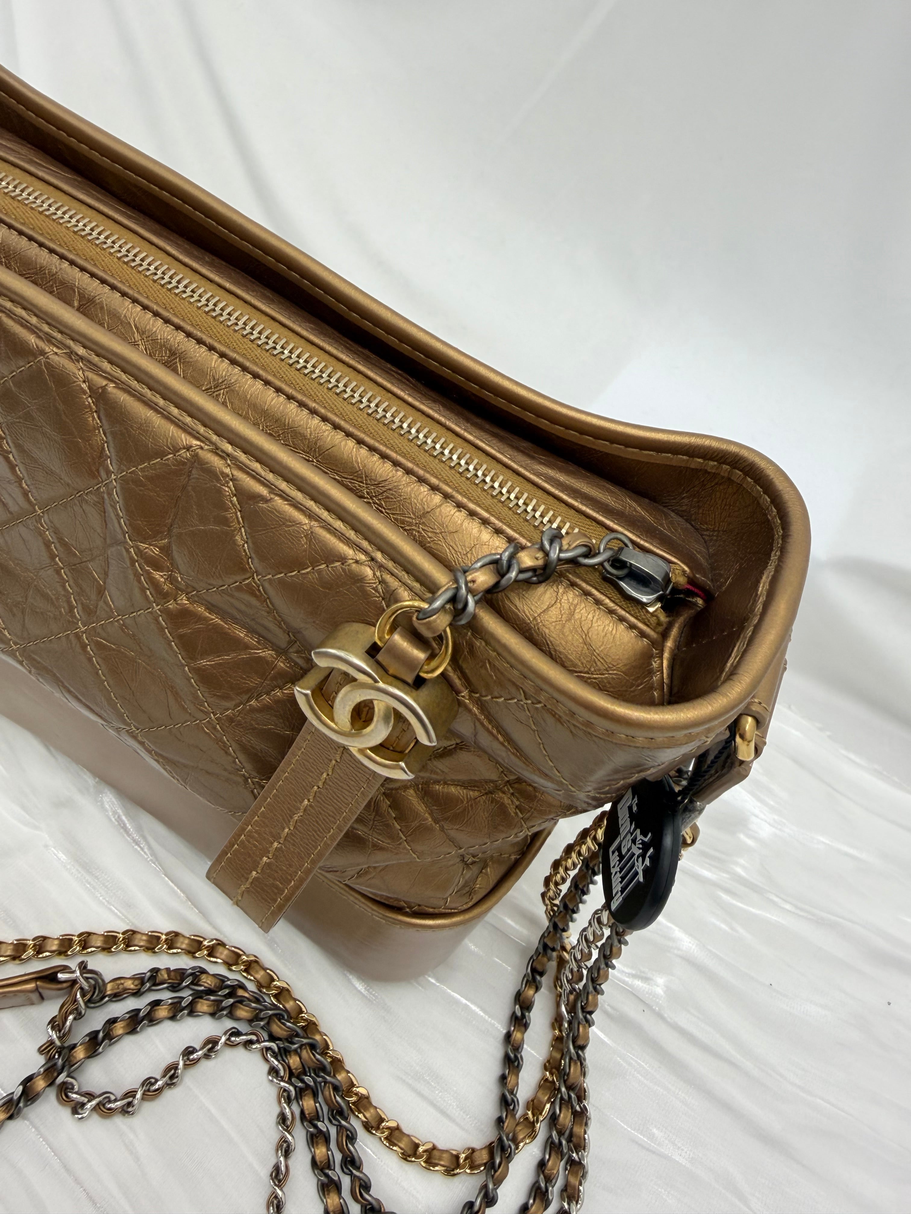 Chanel Metallic Bronze Aged Quilted Calfskin Medium Gabrielle Hobo Bag