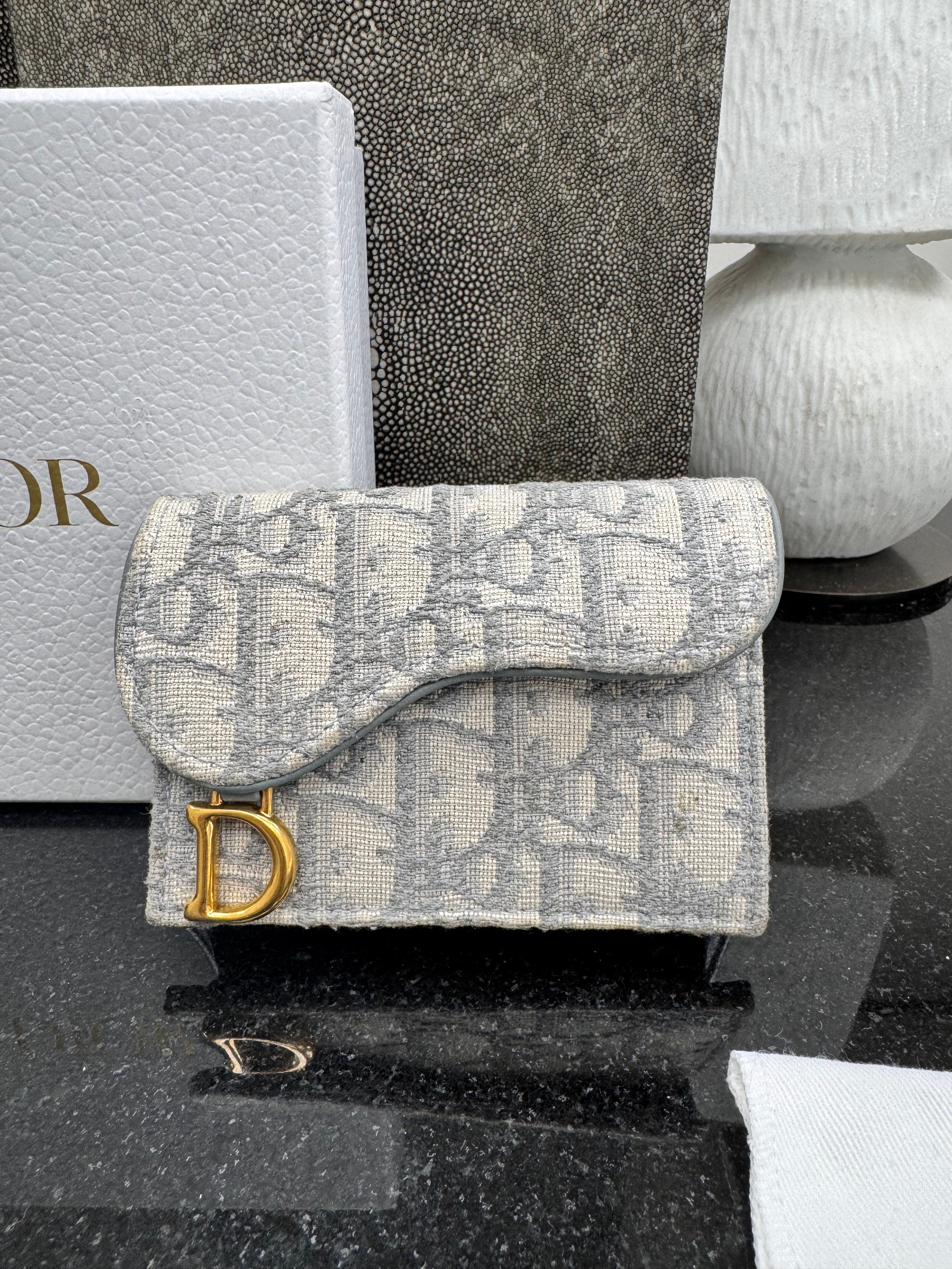 Christian Dior Grey Jacquard Canvas Saddle Card Holder