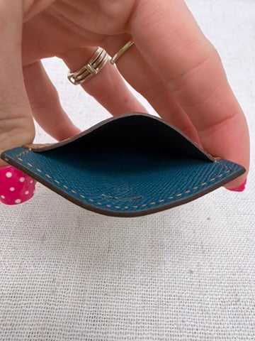 Hermes Beige Matte Alligator & Teal Epsom Petit H Lanyard Card Holder