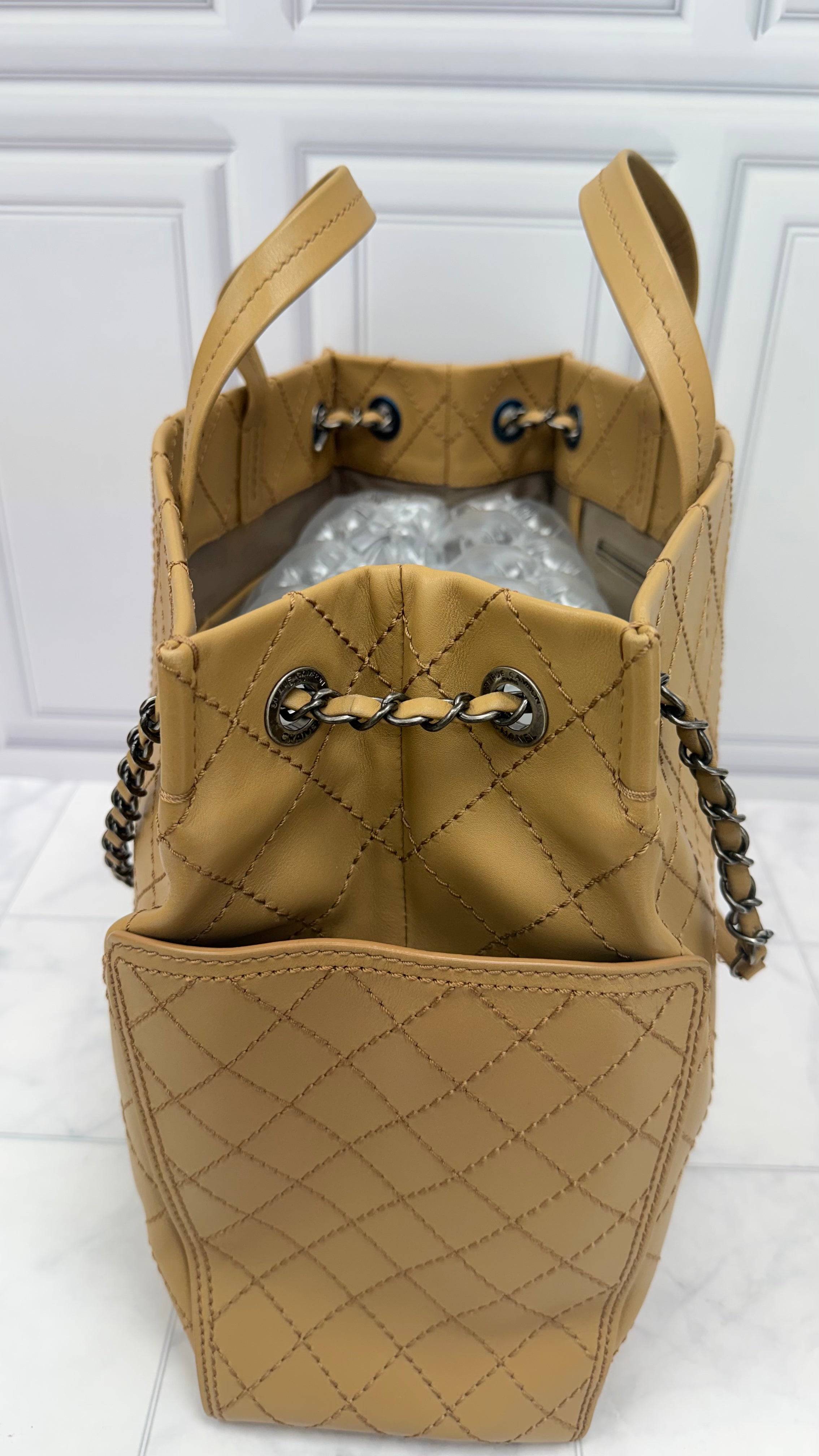 Chanel Beige Quilted Stitched CC Pocket Tote