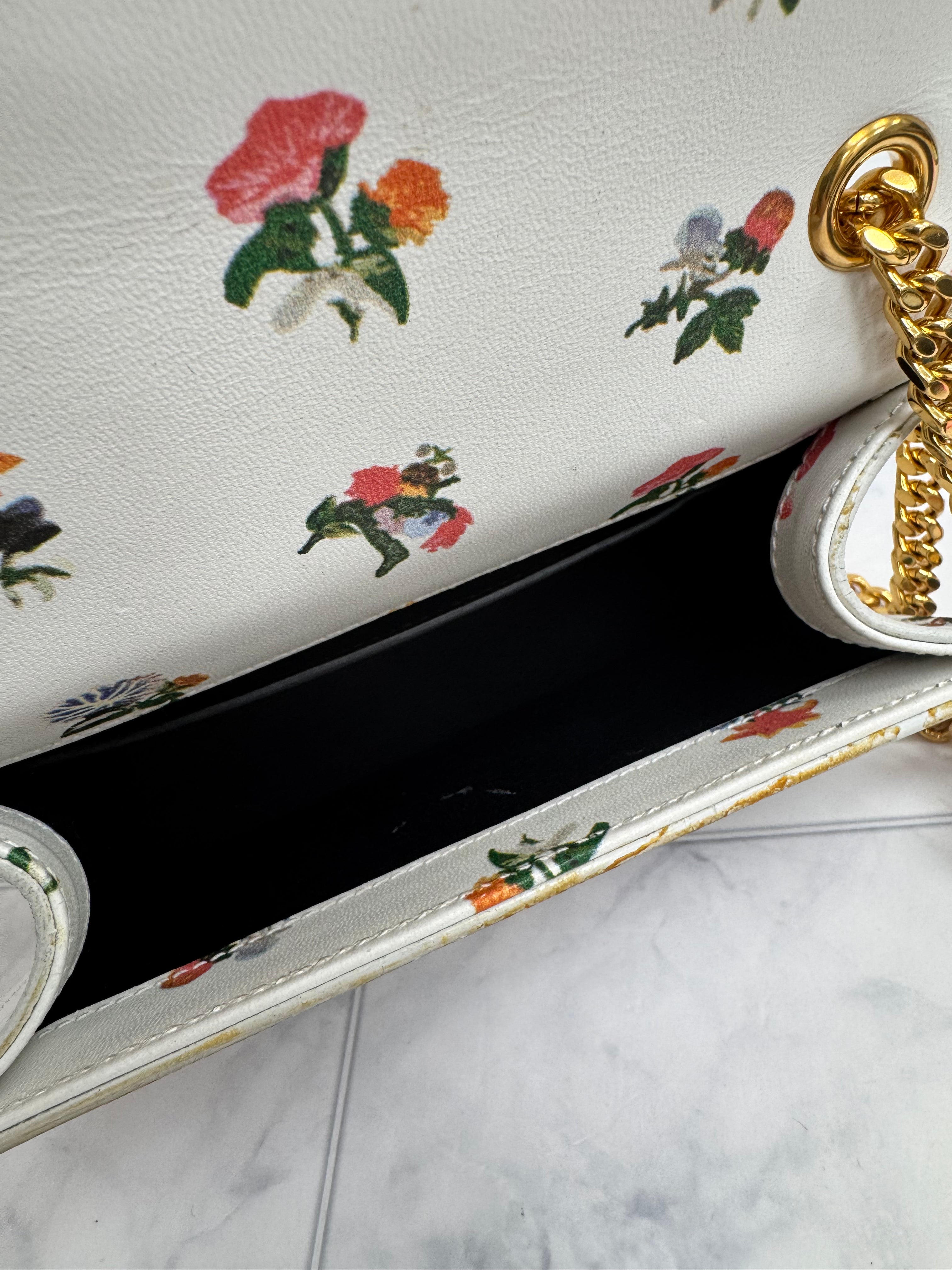 Saint Laurent YSL White And Floral Leather Chain Shoulder Bag