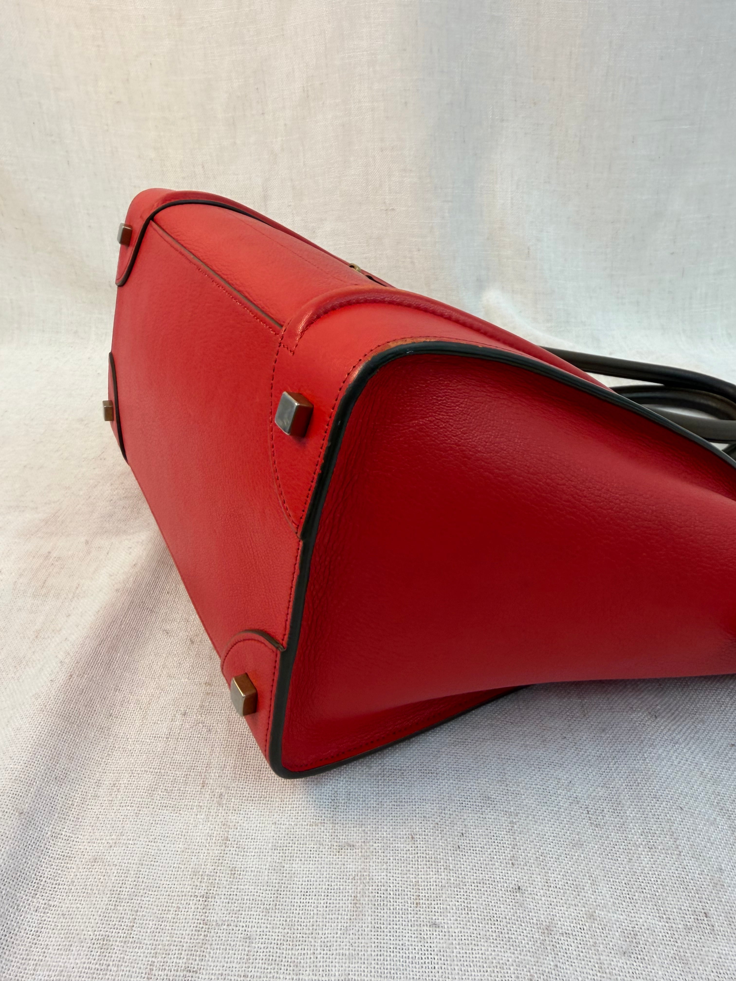 Celine Red Leather Mini Luggage Tote