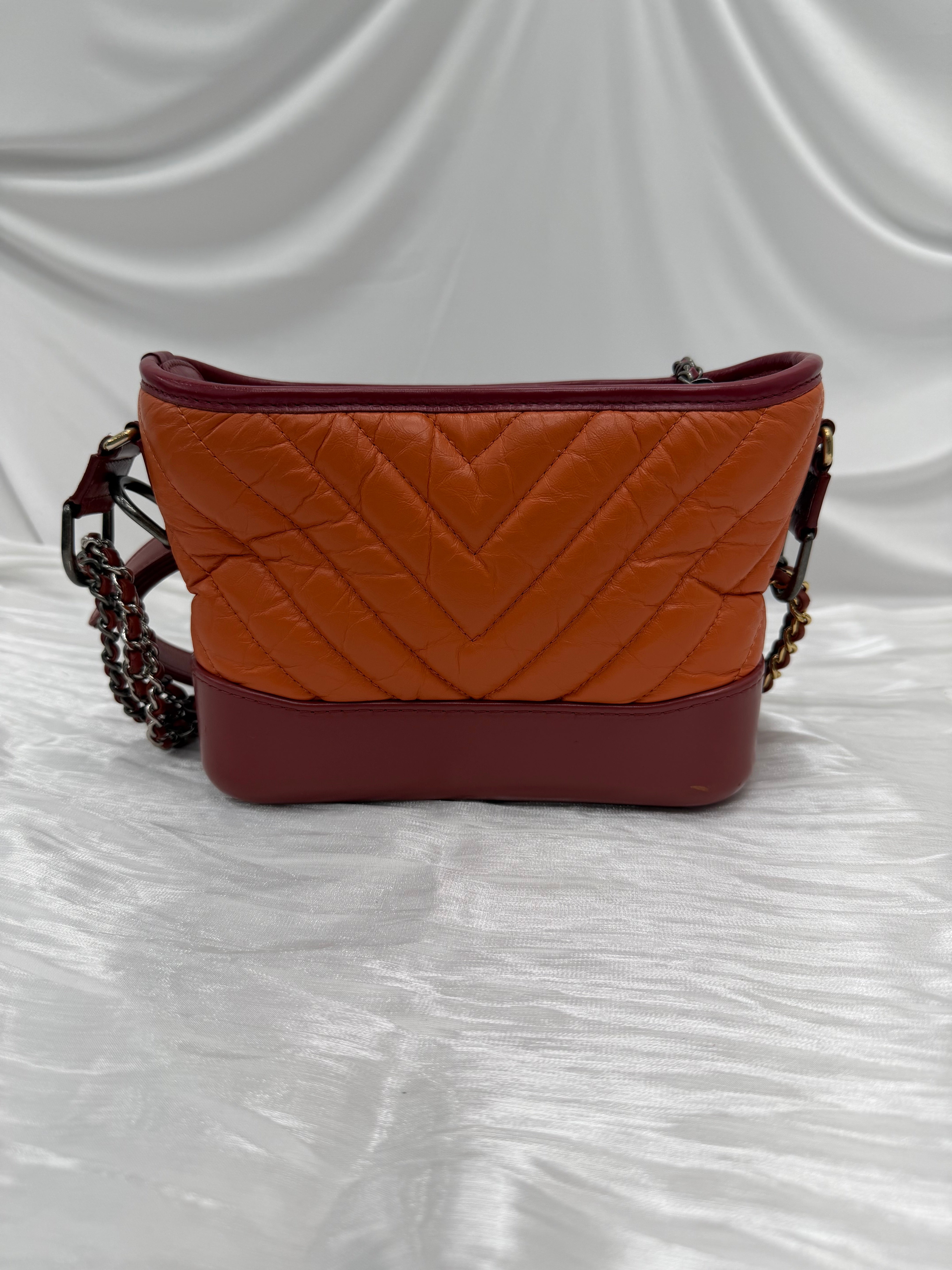 Chanel Orange Bicolor Aged Quilted Calfskin Small Gabrielle Hobo Bag