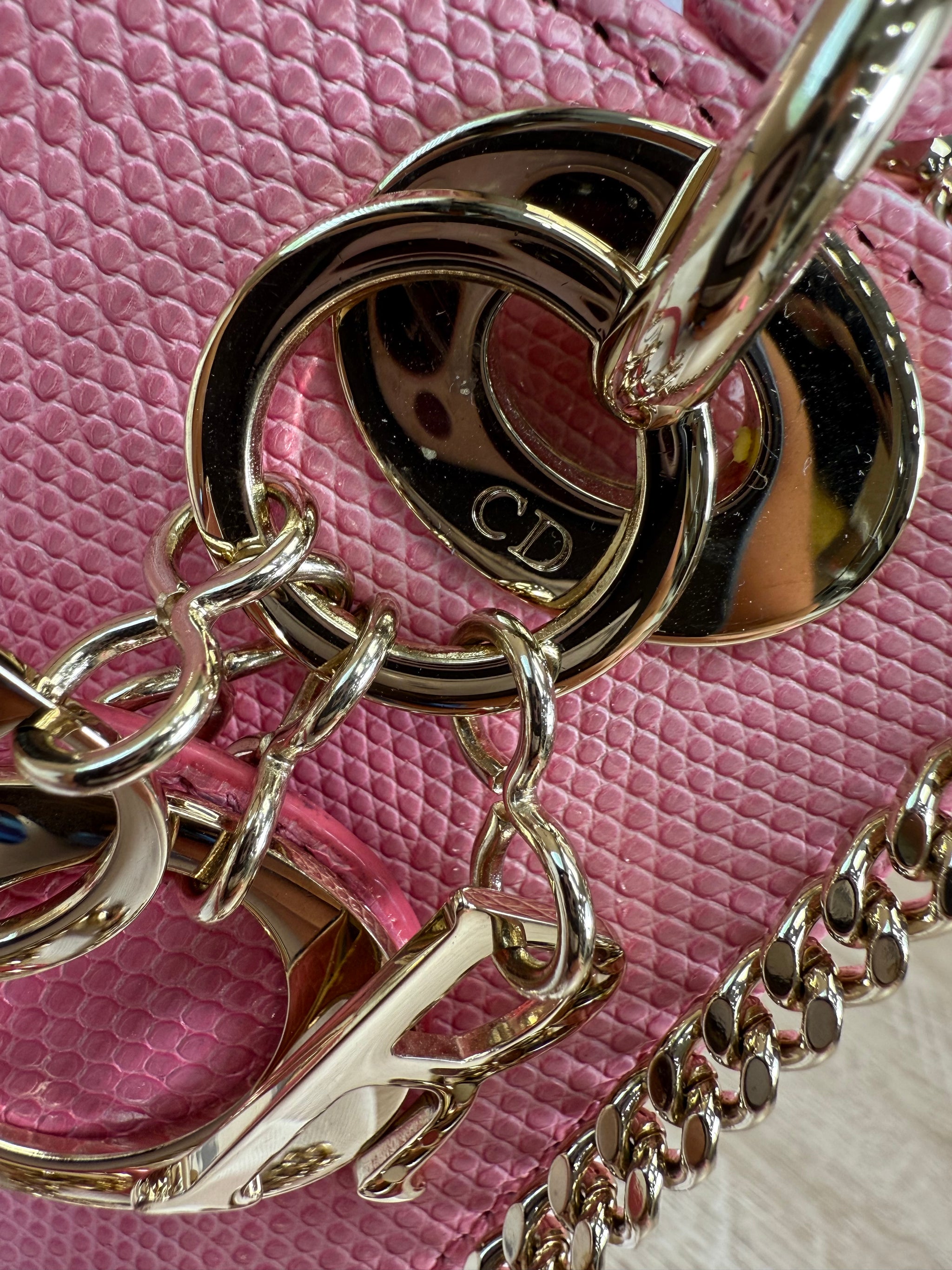 LIKE NEW Christian Dior Lady Dior Small Pink Lizard