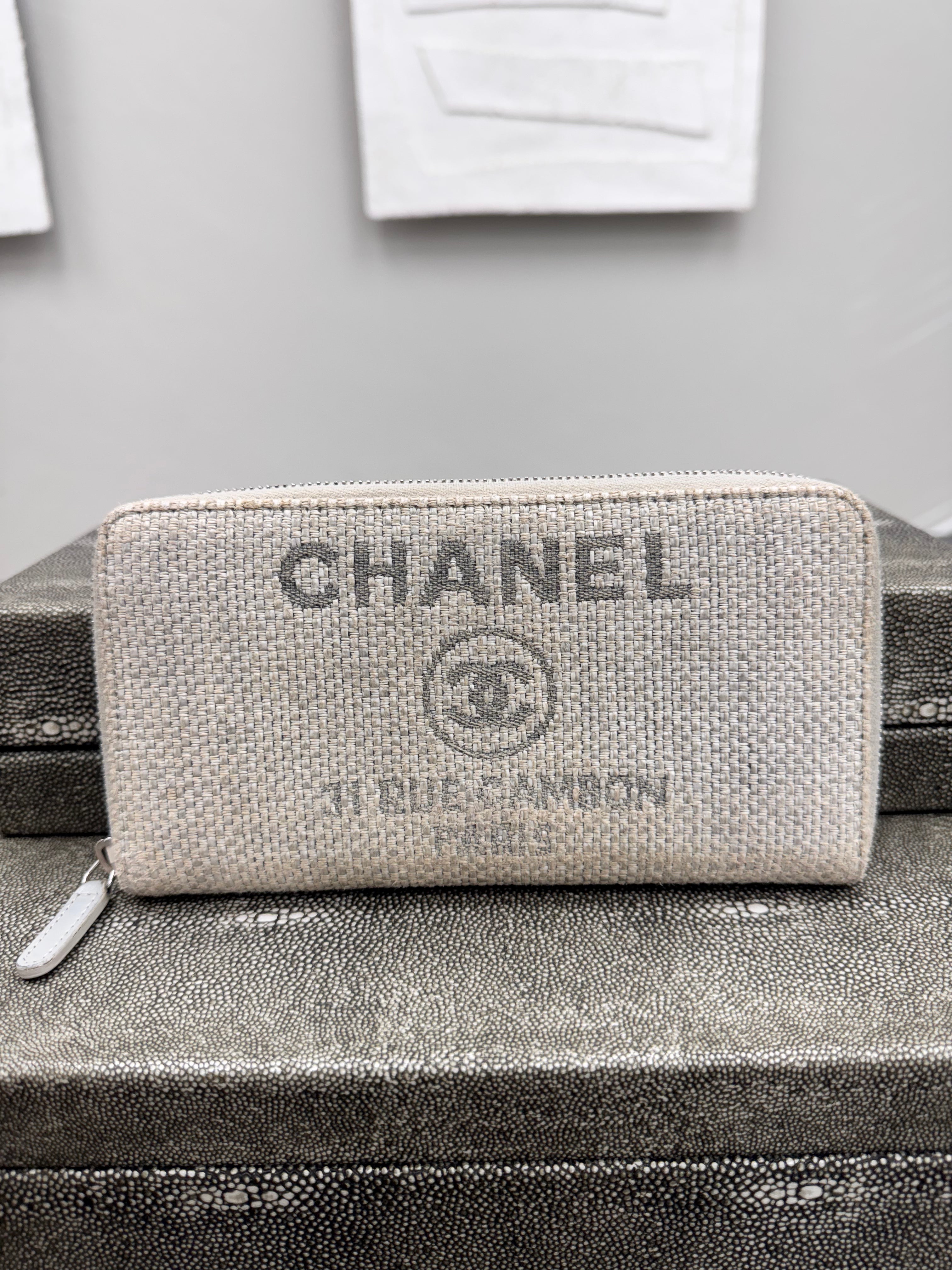 Chanel Grey Tweed Deauville Zippy Wallet
