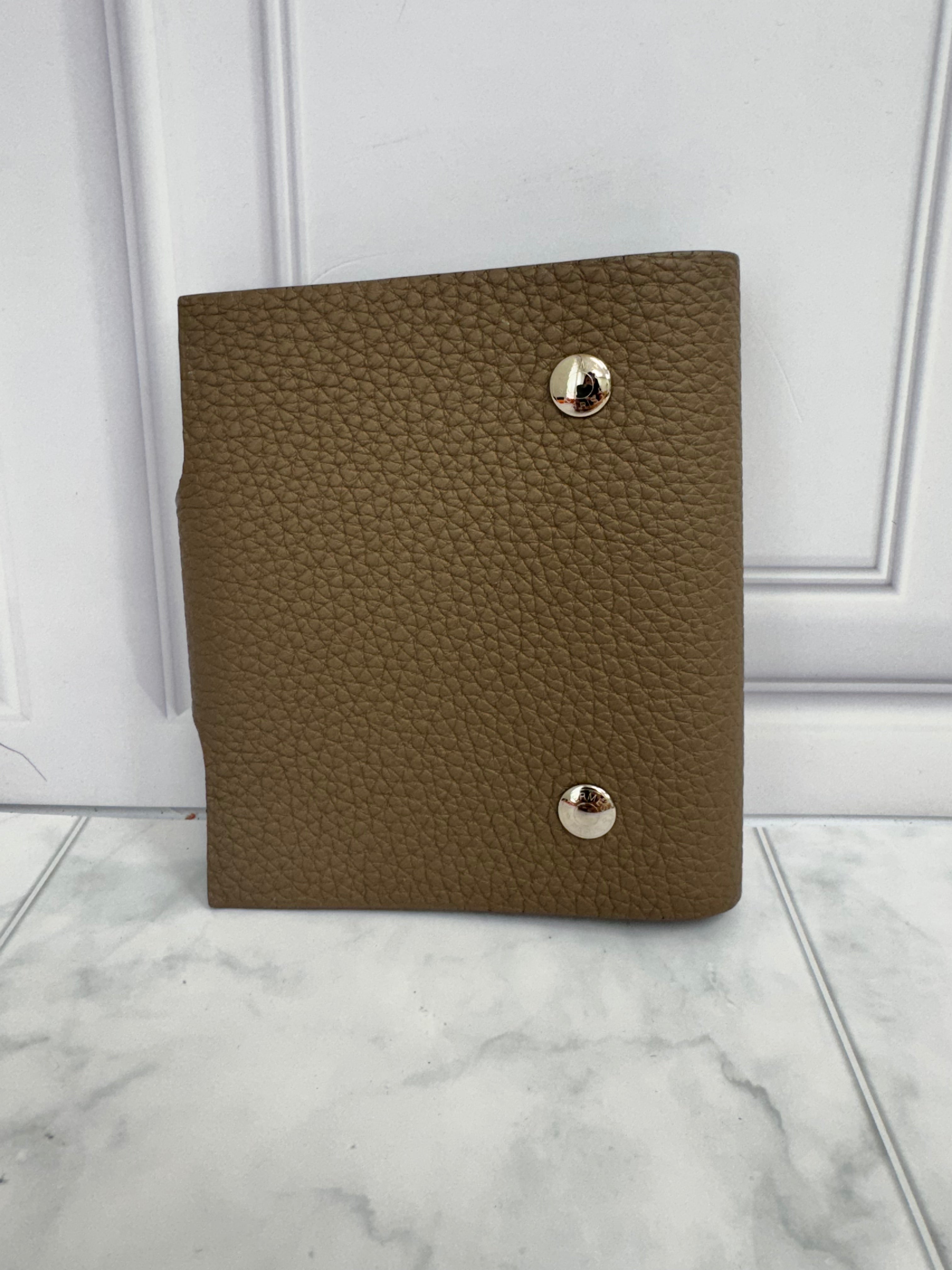 LIKE NEW - Hermes Taupe Pebbled Leather Ulysse Mini Notebook Cover